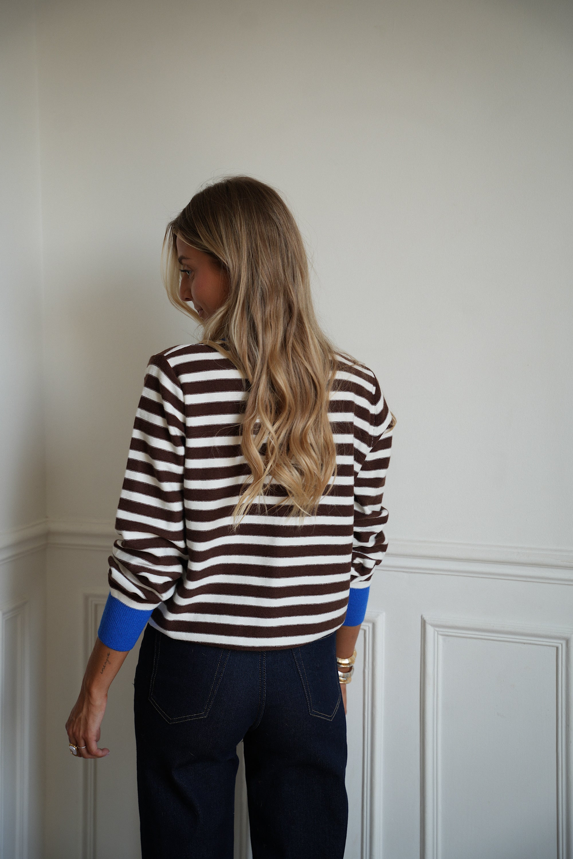 Léon chocolat/bleu - Gilet rayé