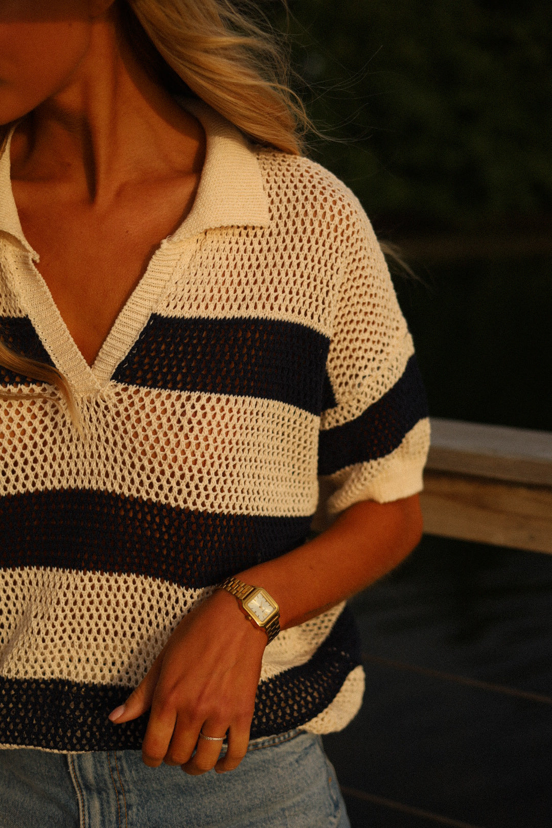 Norma écrue/marine - Blouse crochet