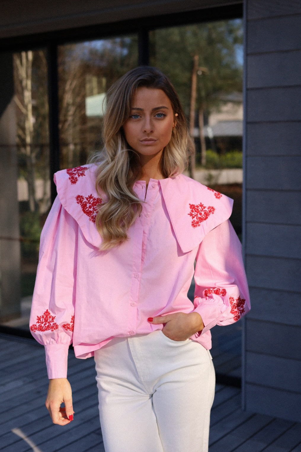 Soline rose - Blouse brodée