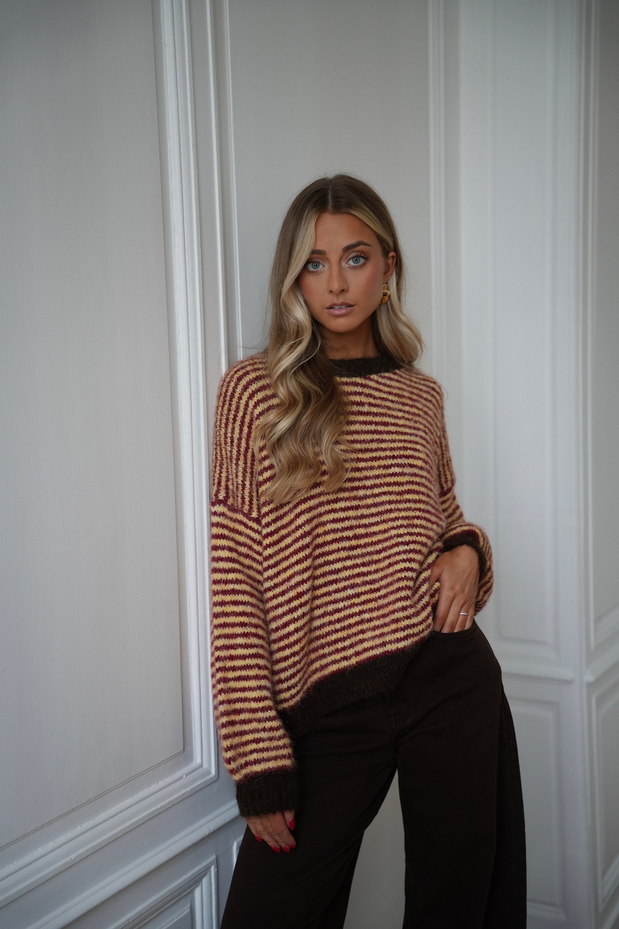 Bonny jaune/chocolat - Pull rayé