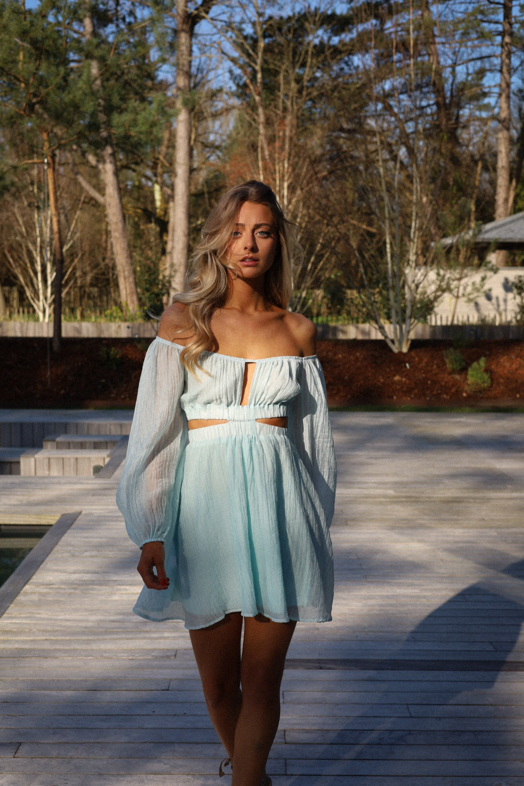 Mina bleue - Robe bardot