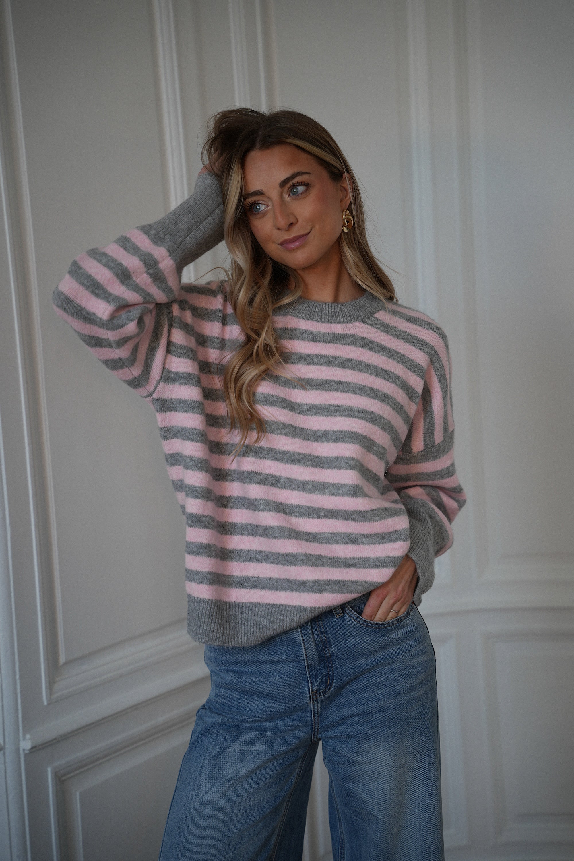 Ariane gris/rose - Pull rayé