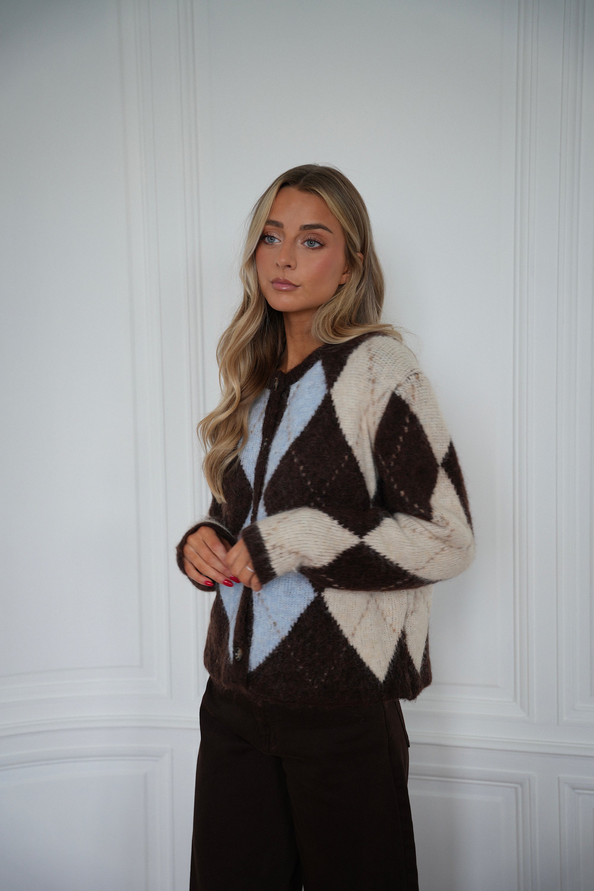 Elma chocolat/bleu - Gilet losanges