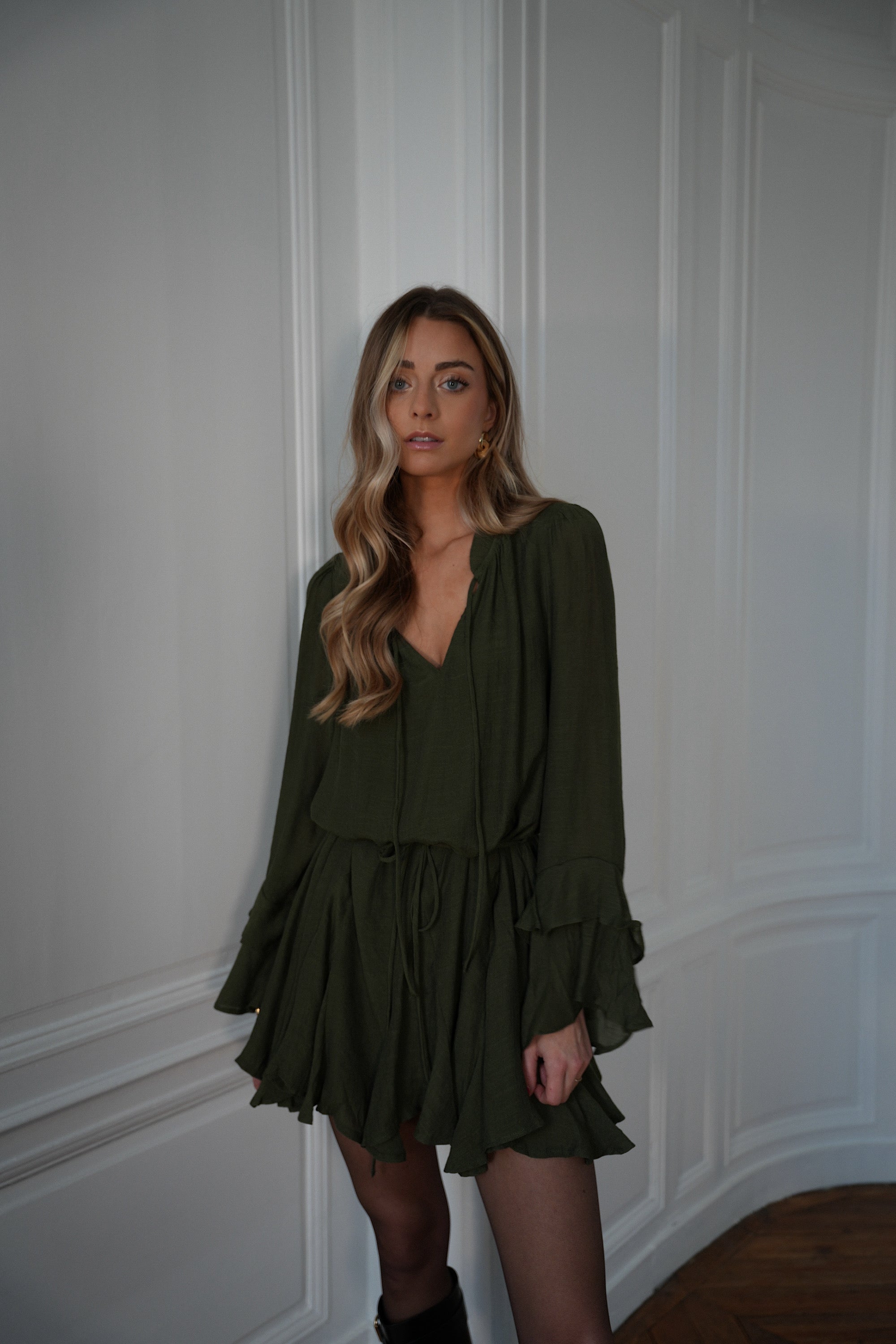 Edda kaki - Robe volantée