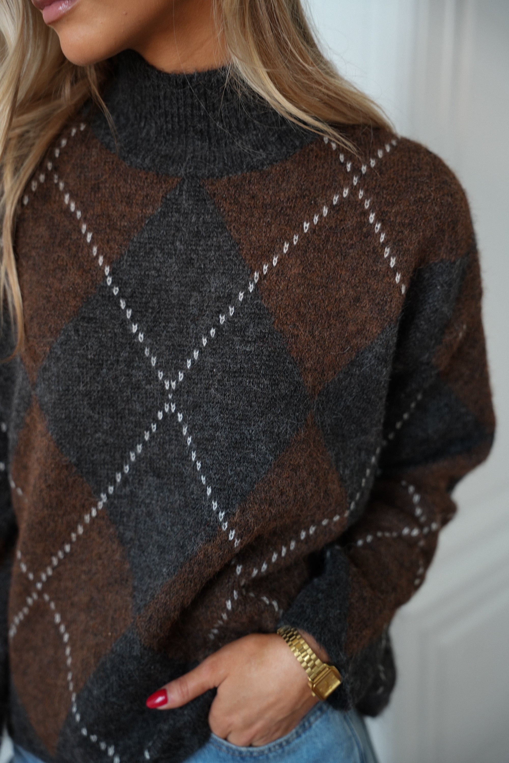 Mariana gris/chocolat - Pull losanges