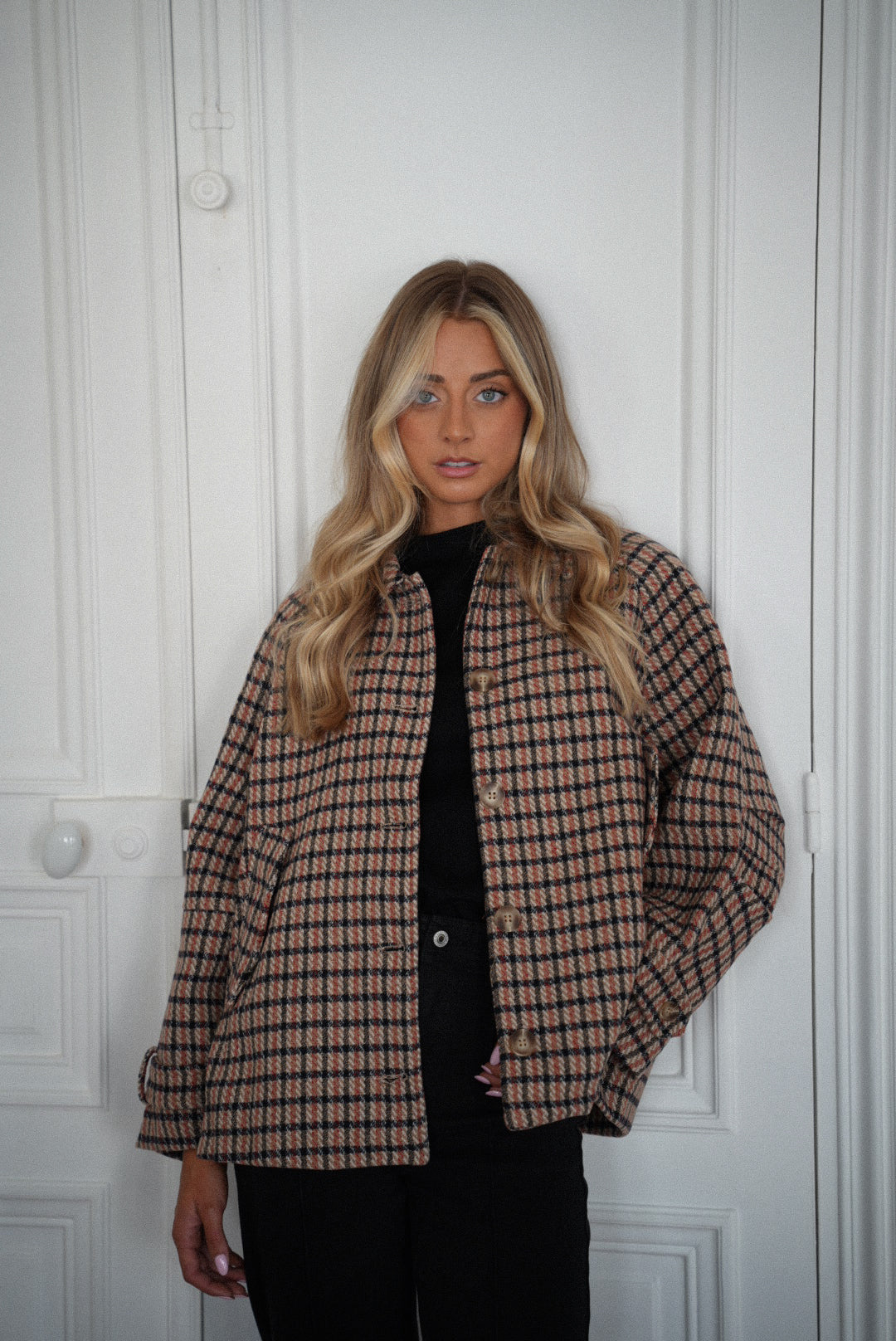 Lore beige - Manteau à carreaux