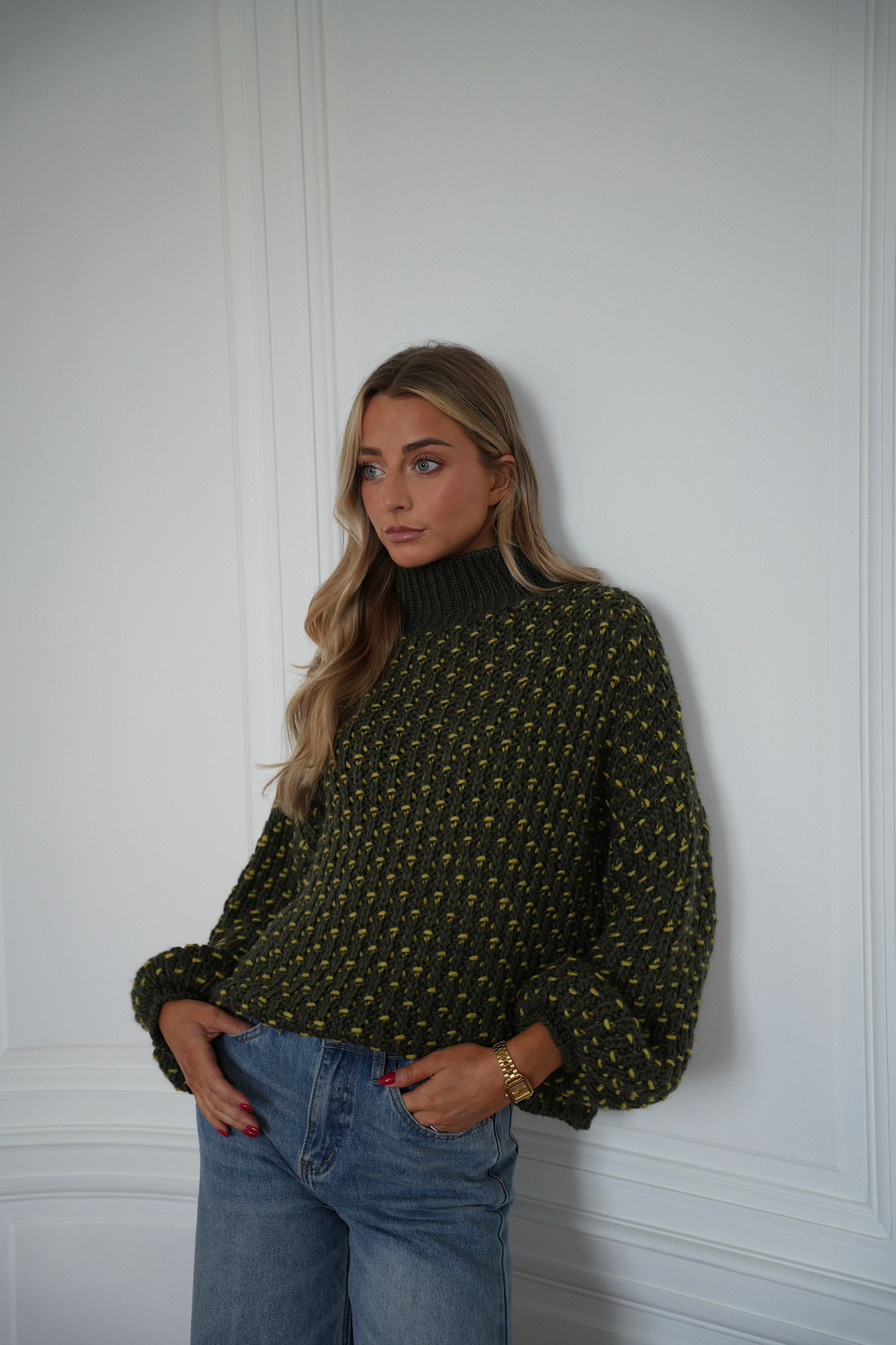 Miky vert - Pull col montant