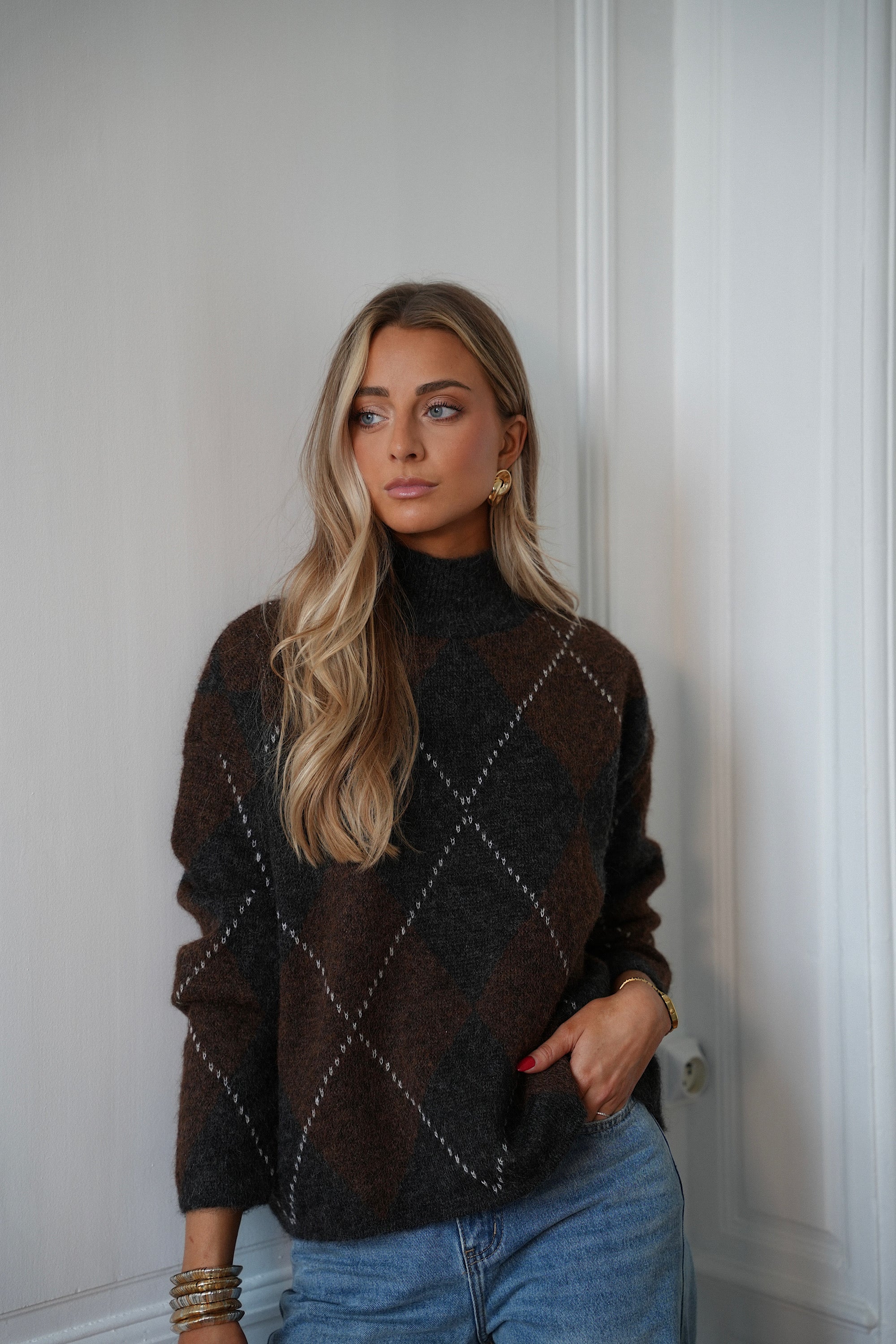 Mariana gris/chocolat - Pull losanges