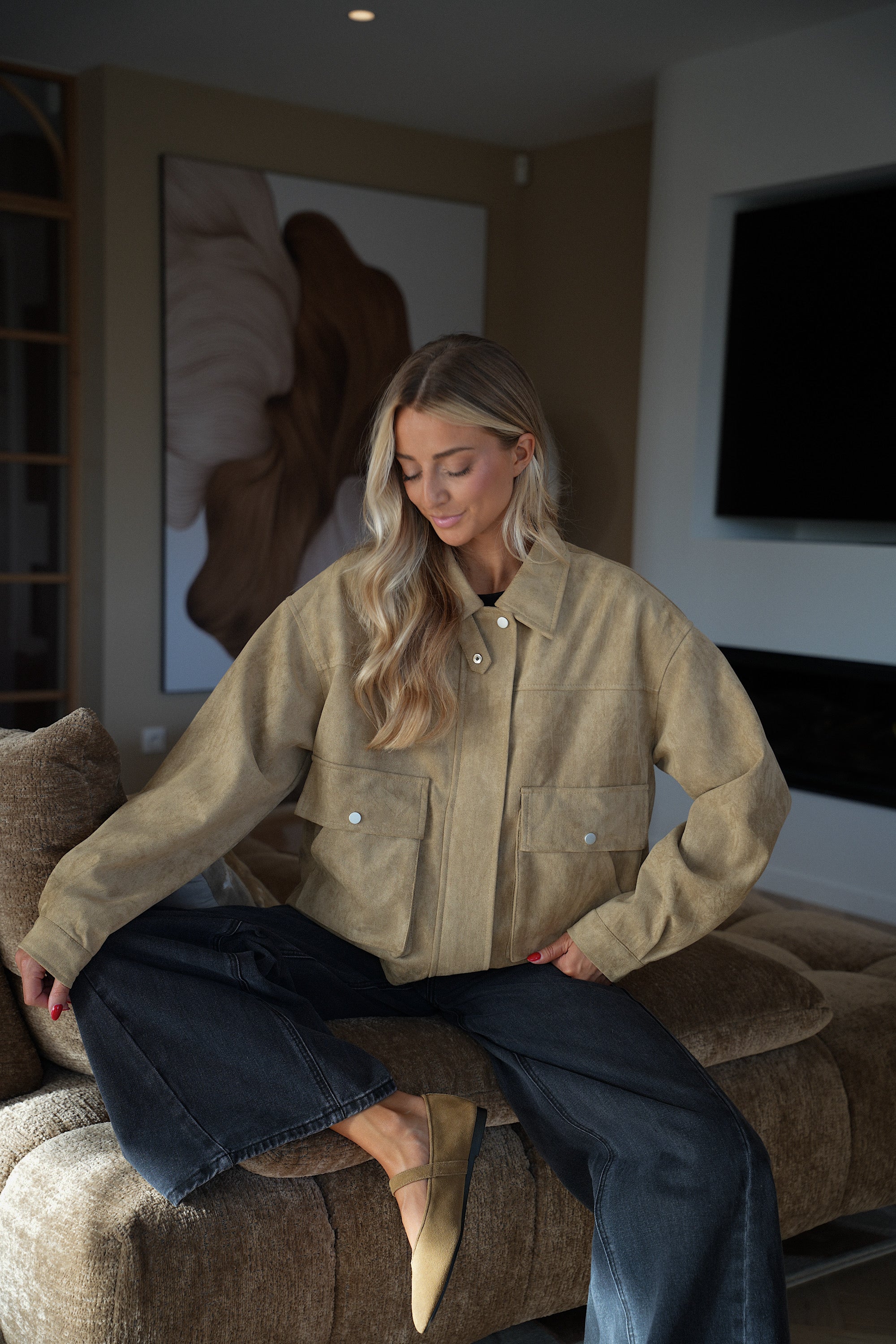 Rebeca beige - Veste suédée