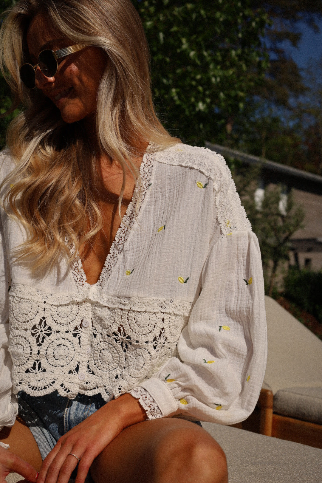 Estelle blanche - Blouse citrons