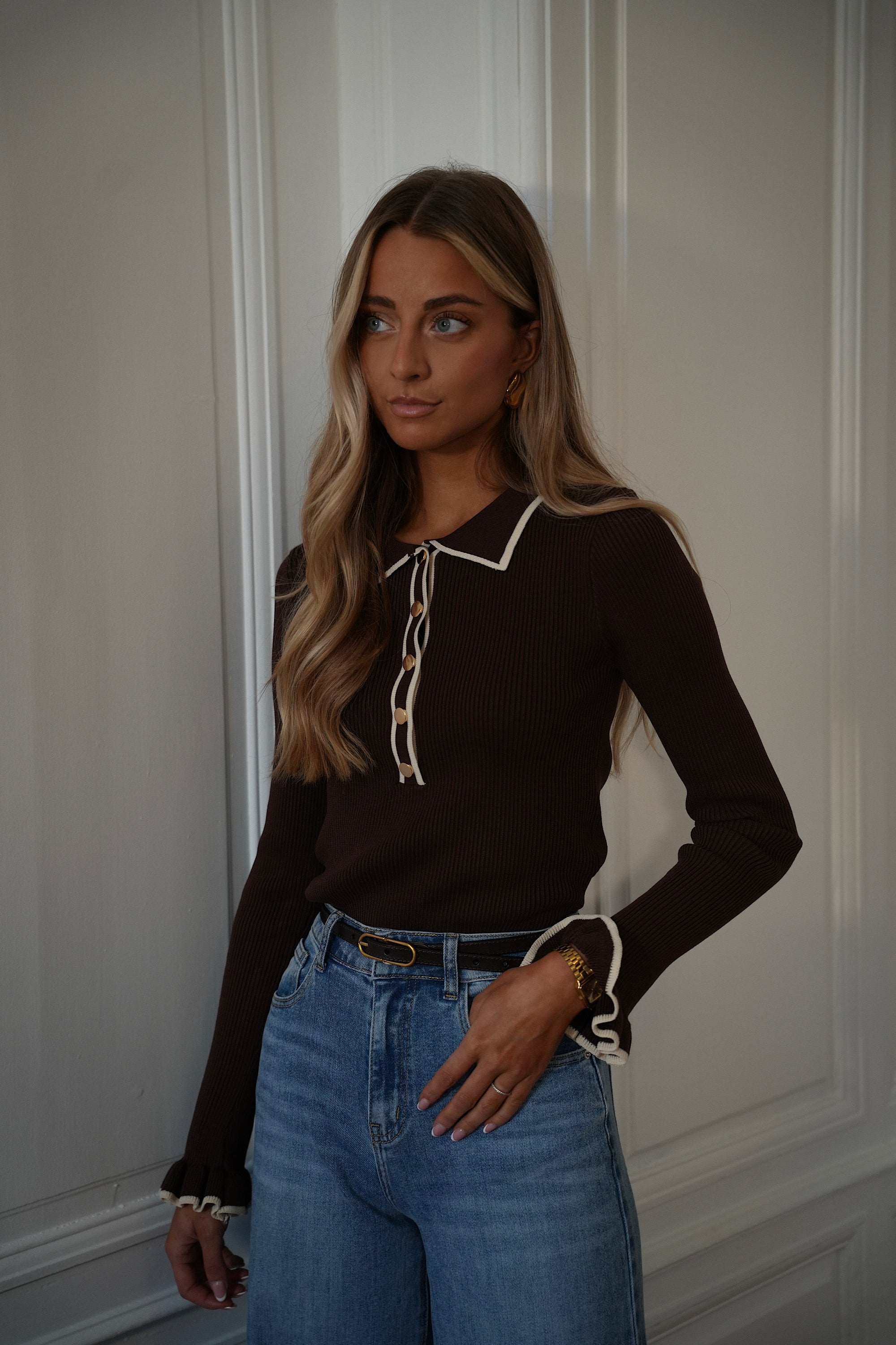 Arty chocolat - Pull boutonné