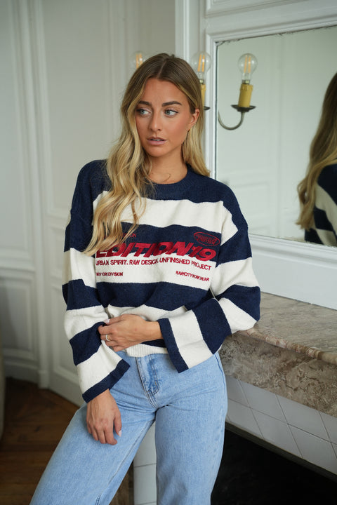 Noris marine - Pull brodé