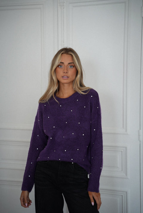 Mathilde violet - Pull à strass