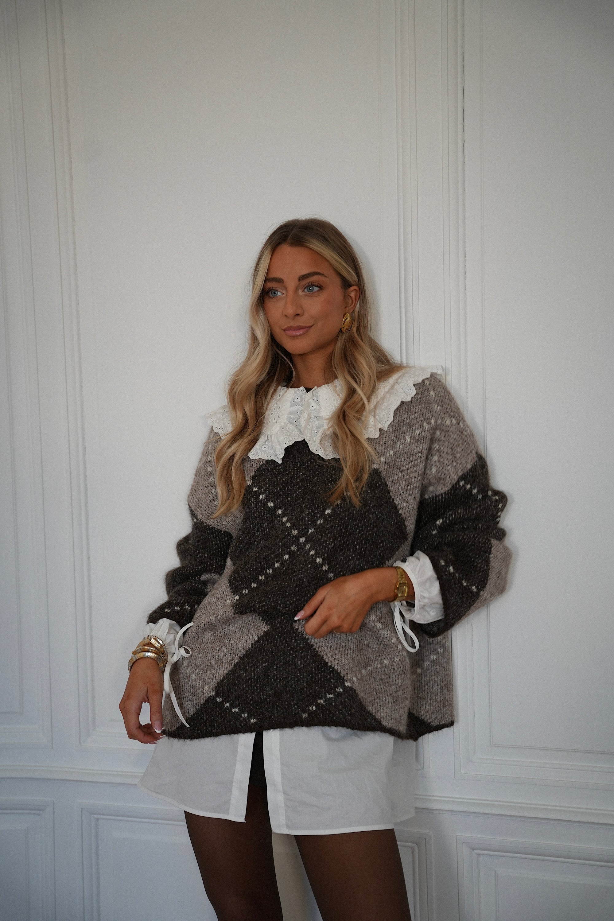 Louison taupe - Pull losanges