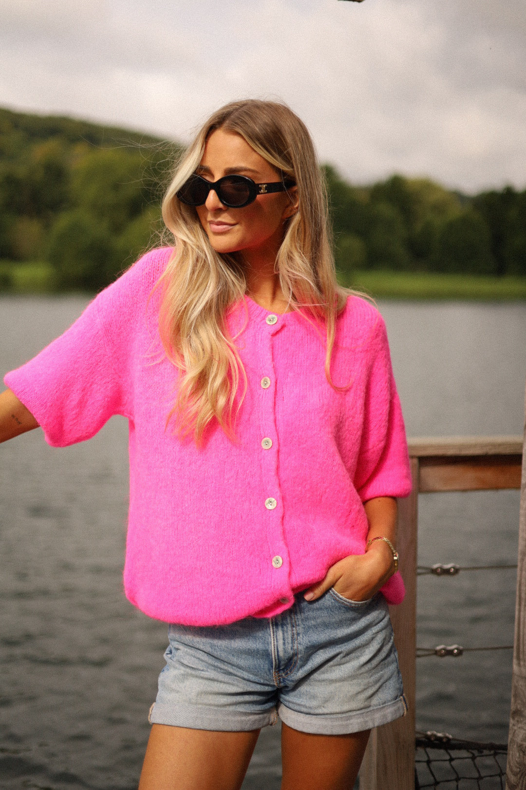 Elsa rose fuschia - Gilet boutonné