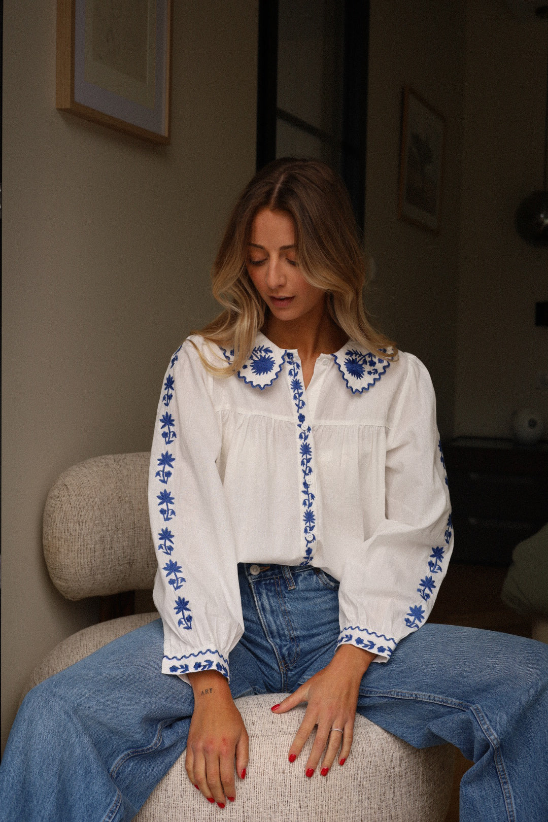 Fidji blanche - Blouse brodée