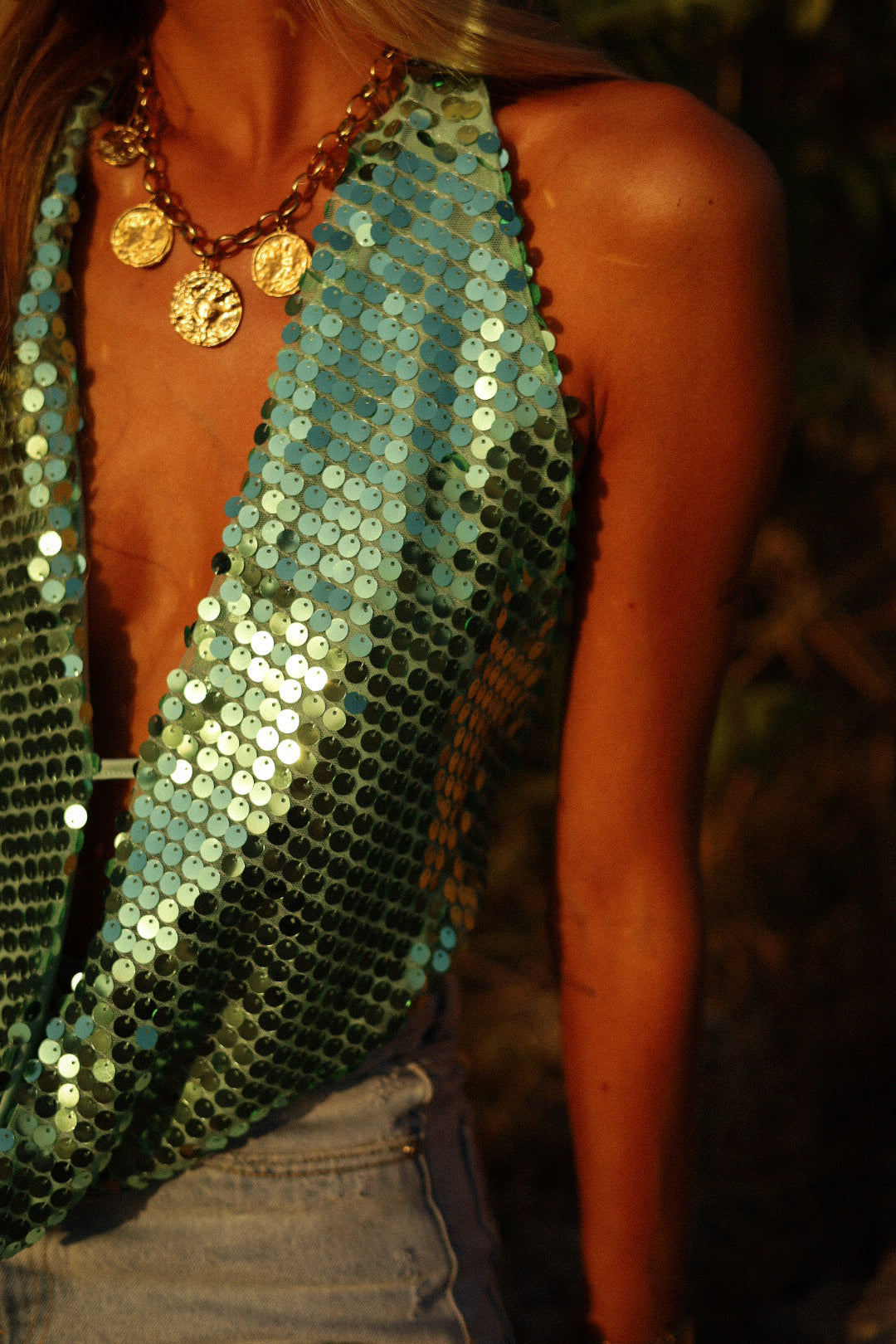 Ibiza vert - Top sequins