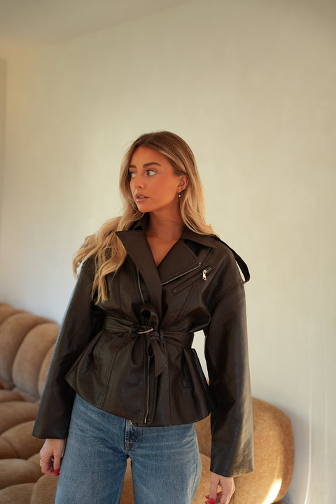 Jesse chocolat - Veste en similicuir