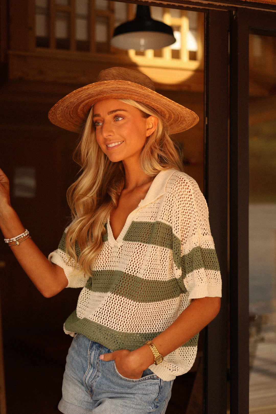 Norma écrue/kaki - Blouse crochet