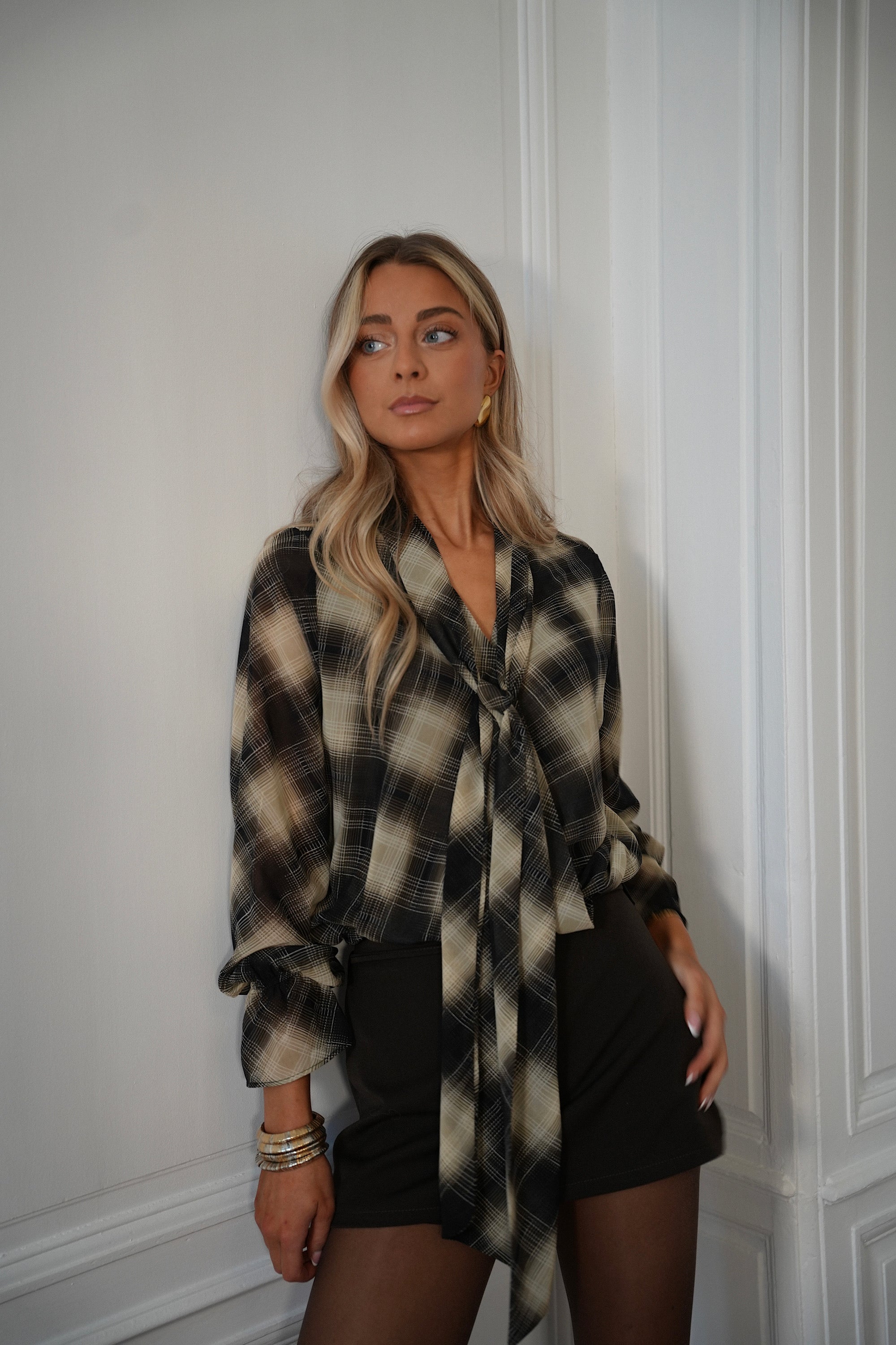 Sella beige - Blouse à carreaux