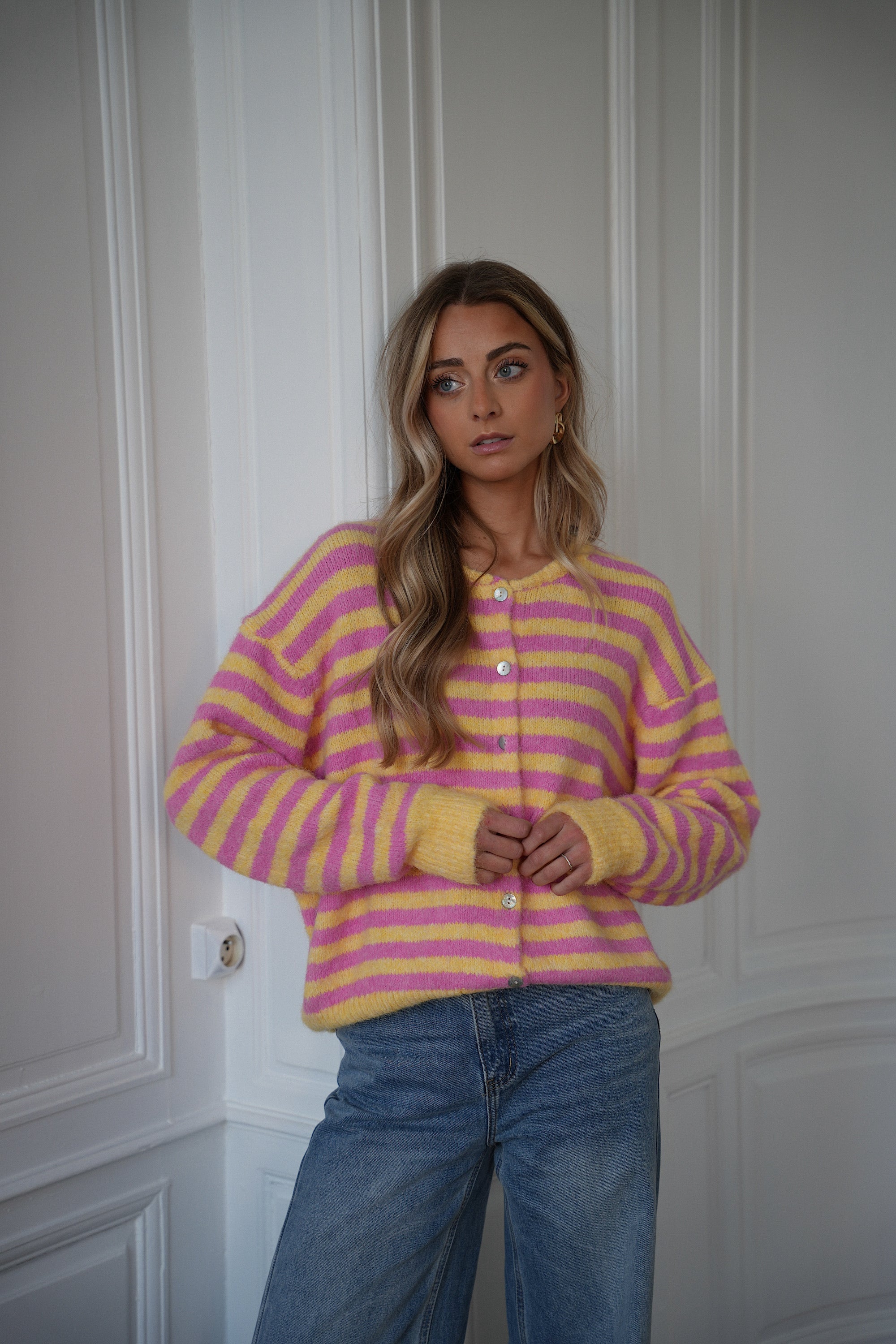 Fany rose/jaune - Gilet rayé