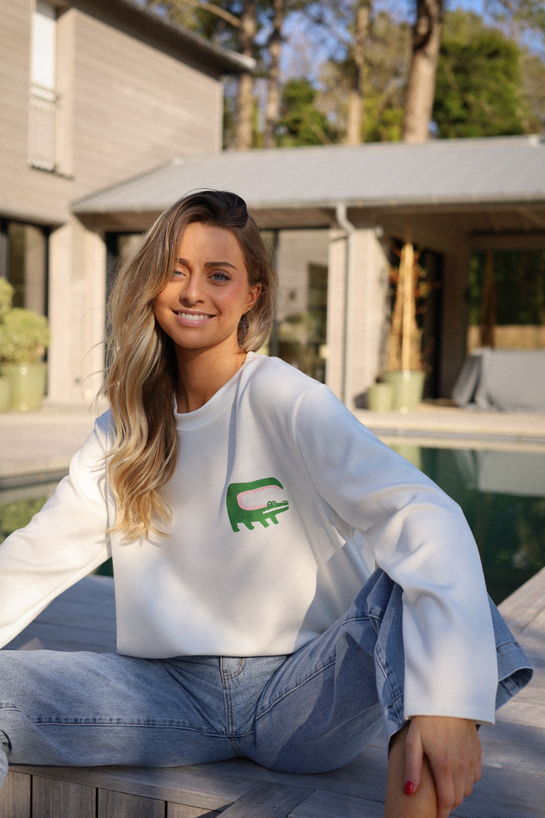 Lacy blanc - Sweat-shirt crocodile