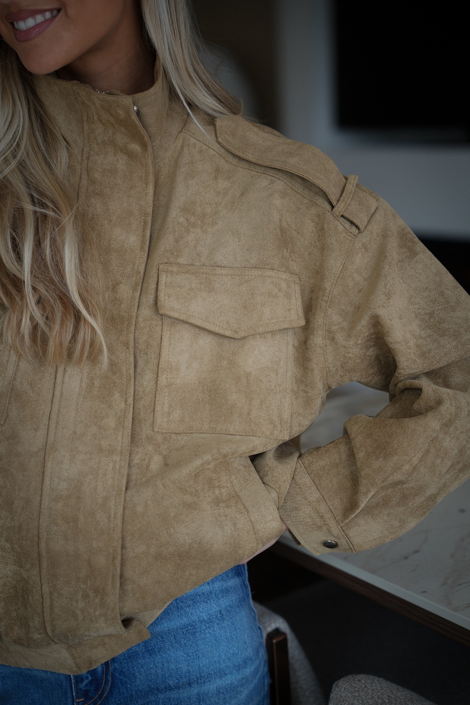 Maylan beige - Veste suédée
