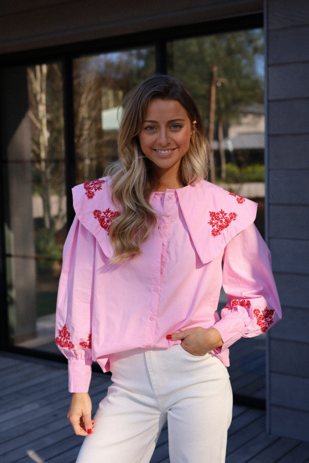 Soline rose - Blouse brodée