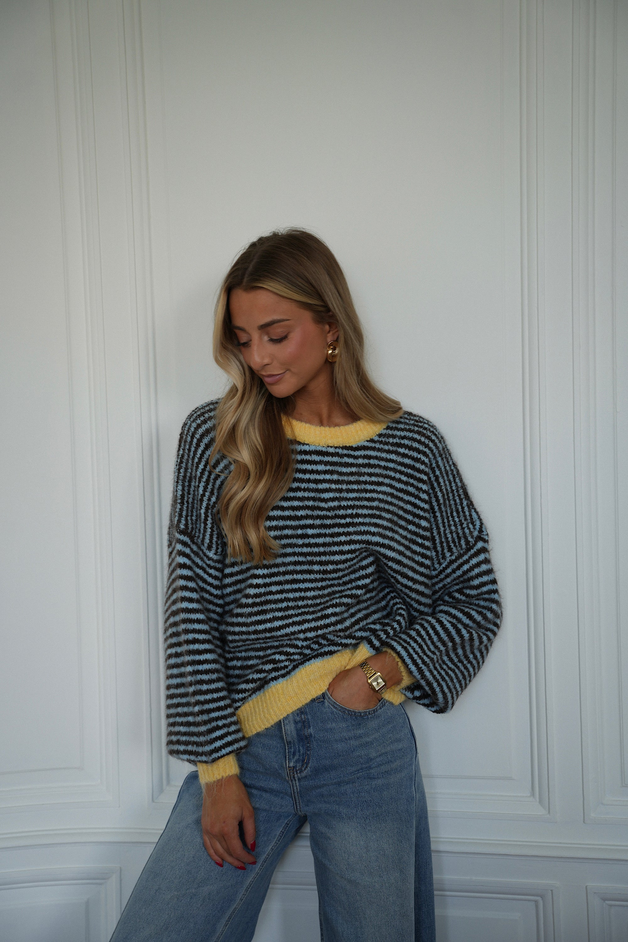 Bonny bleu/jaune - Pull rayé