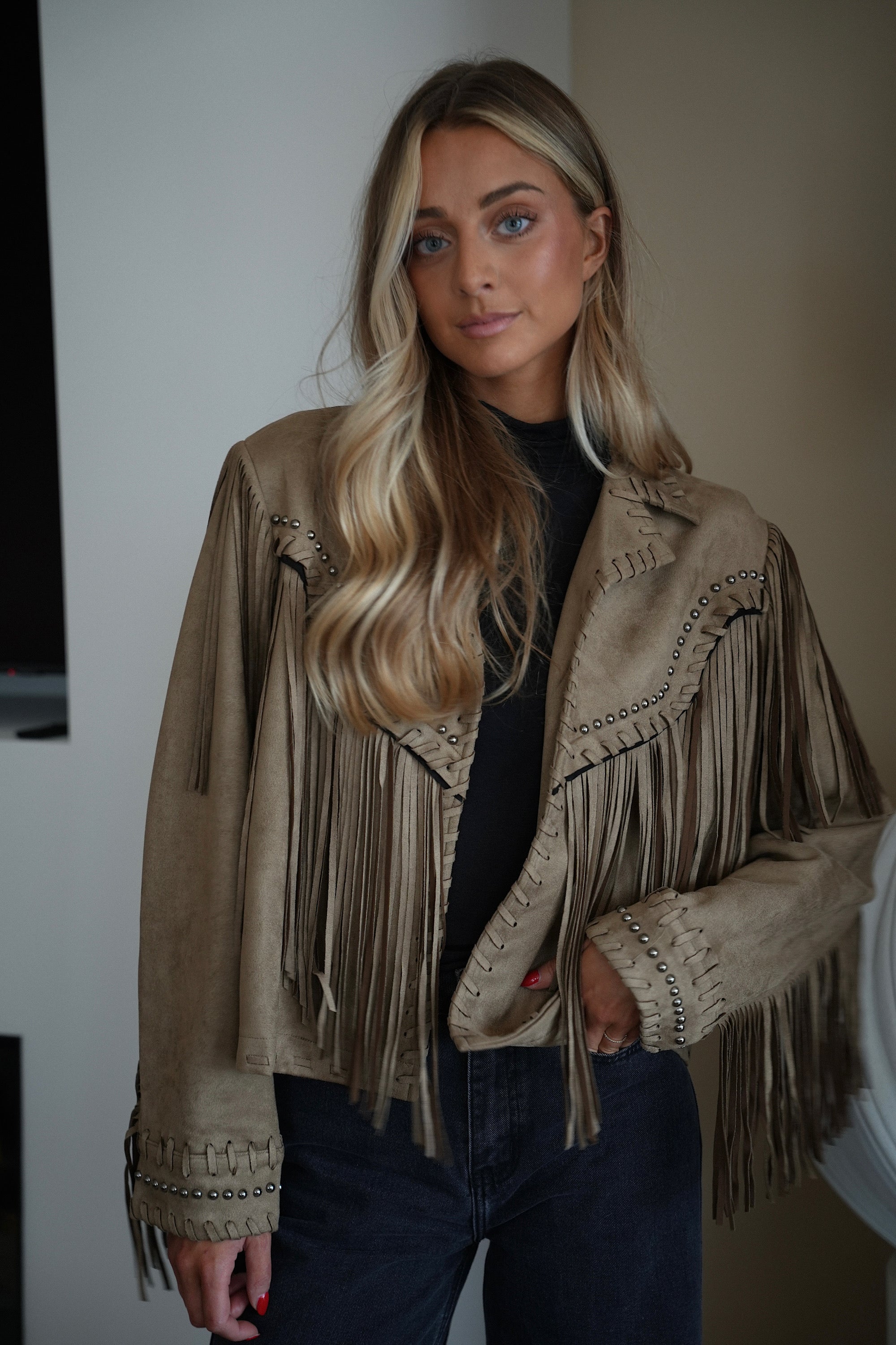 Filipa taupe - Veste à franges