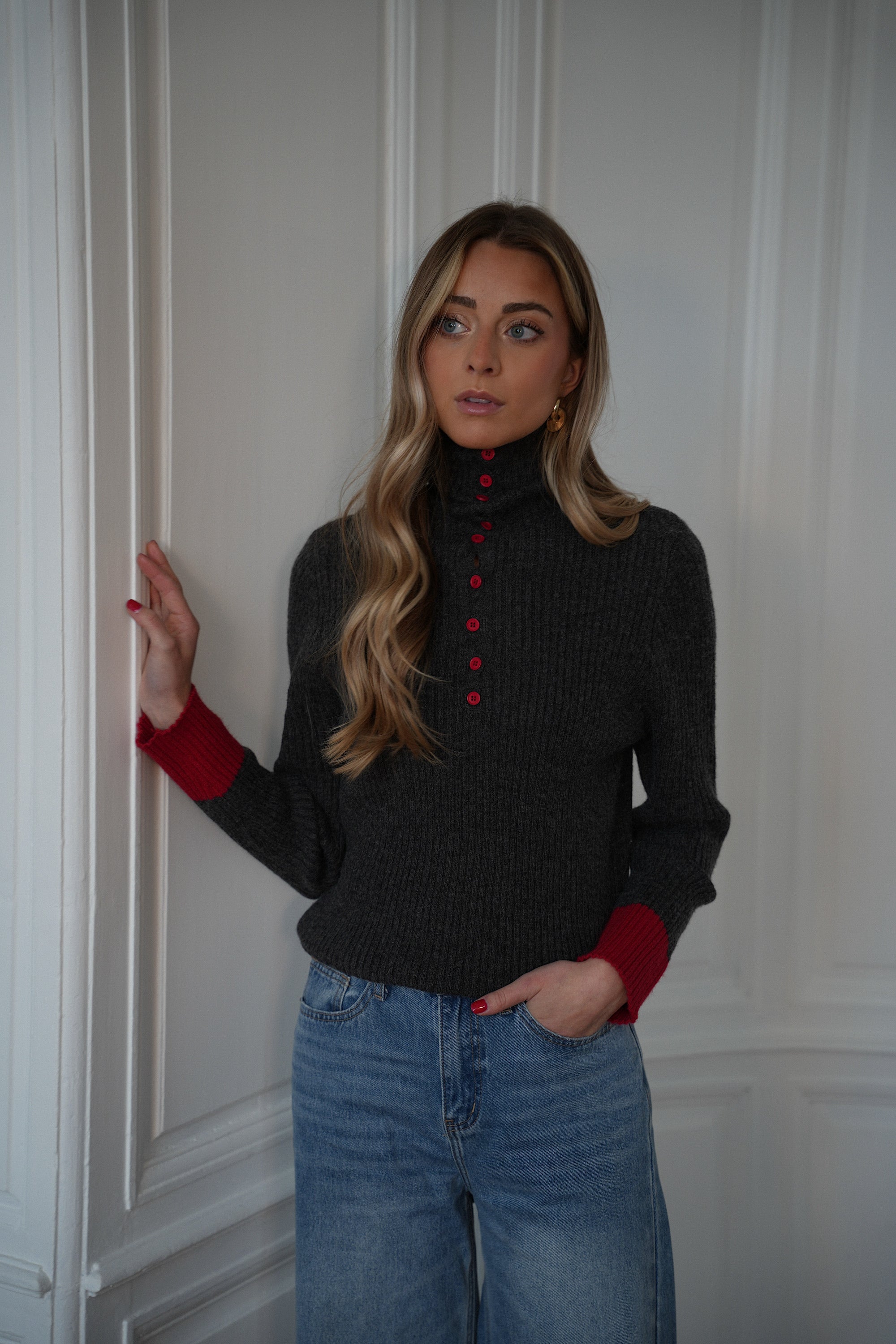 Selena gris - Pull bicolore