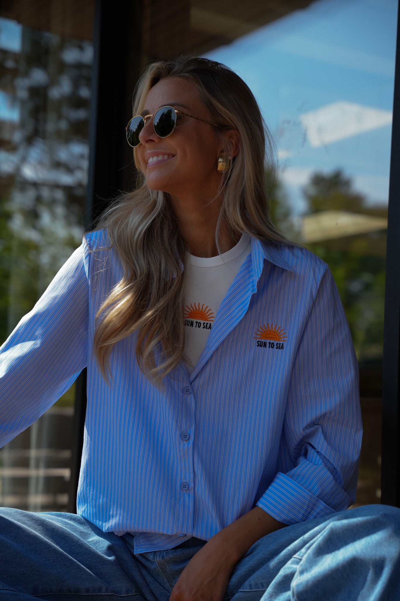 Clover bleu - Chemise/top brodés