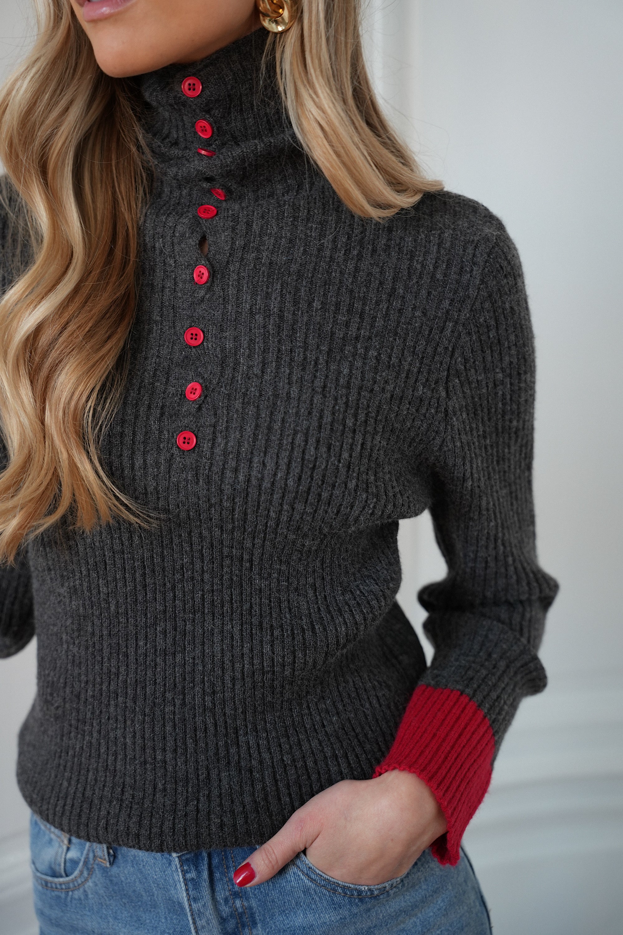 Selena gris - Pull bicolore