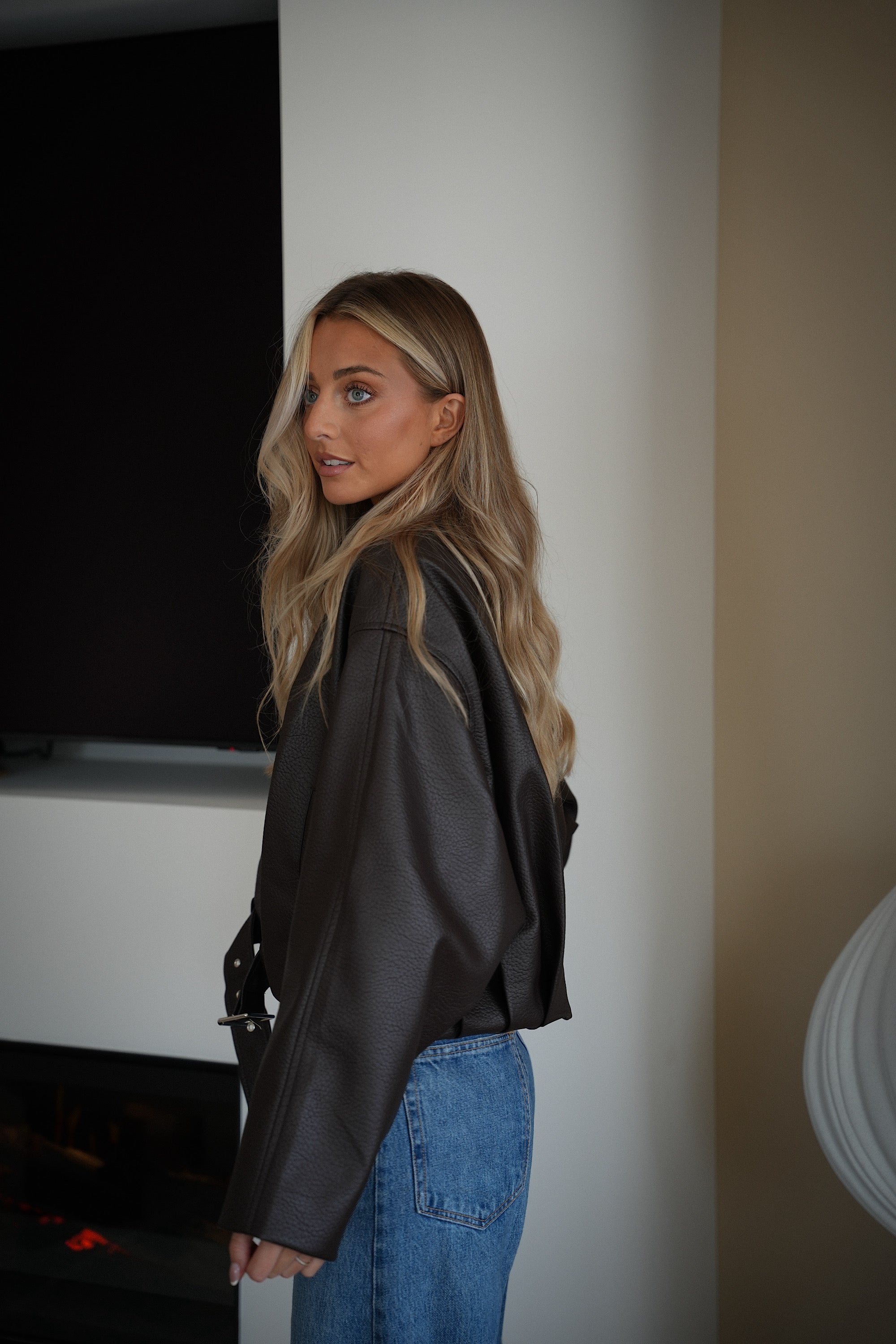 Rachelle chocolat - Veste en similicuir