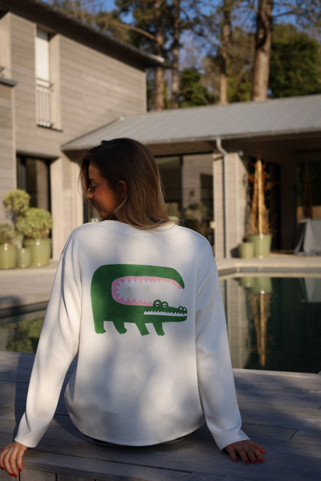 Lacy blanc - Sweat-shirt crocodile