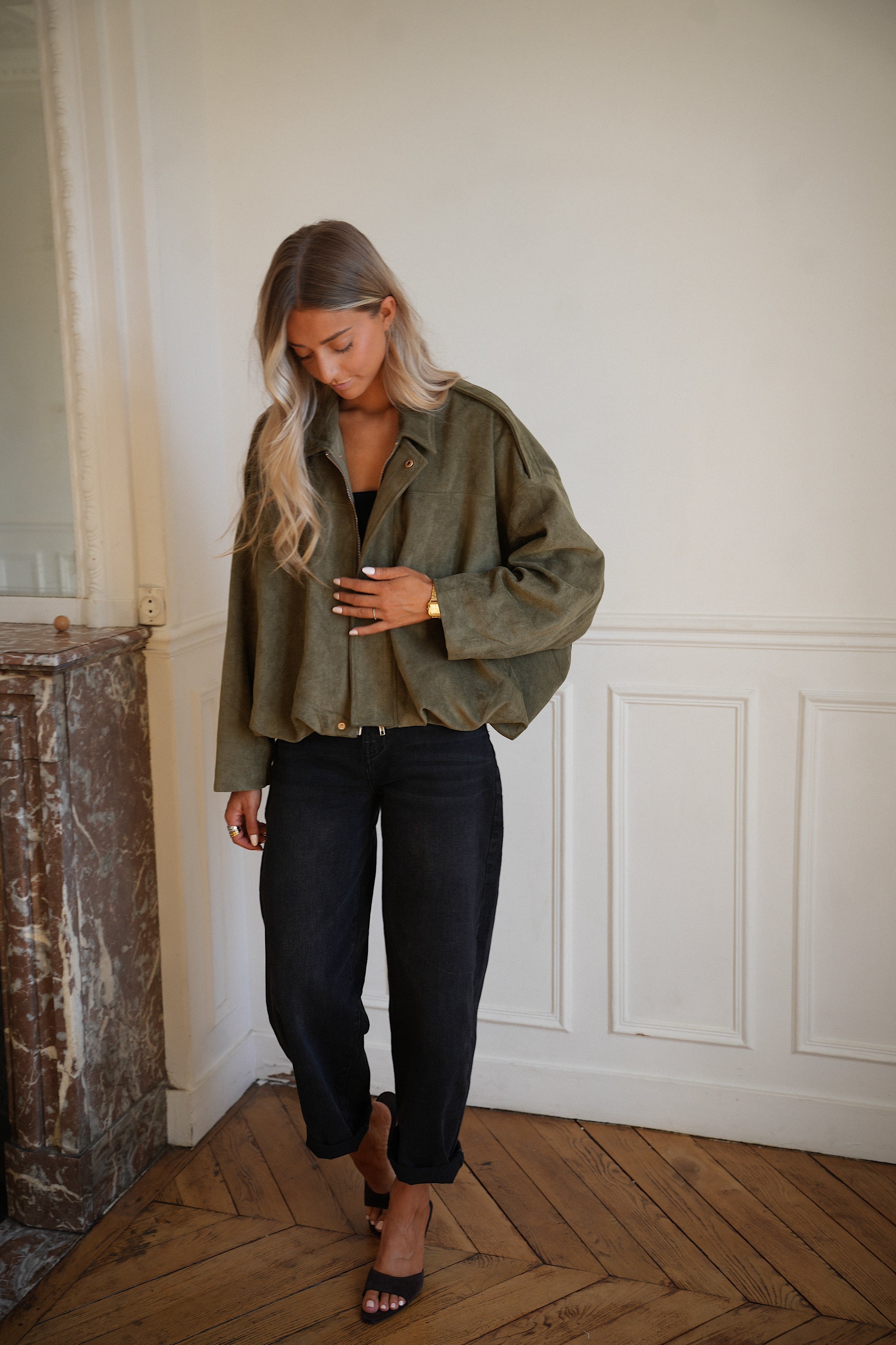 Delfine kaki - Veste suédée