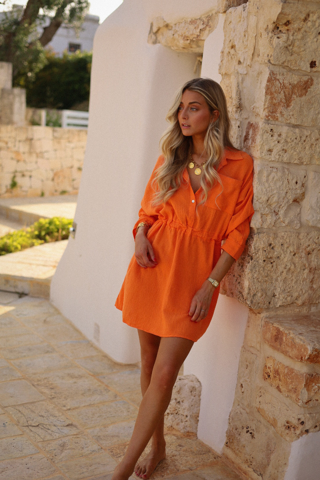 Mona orange - Robe gaze de coton