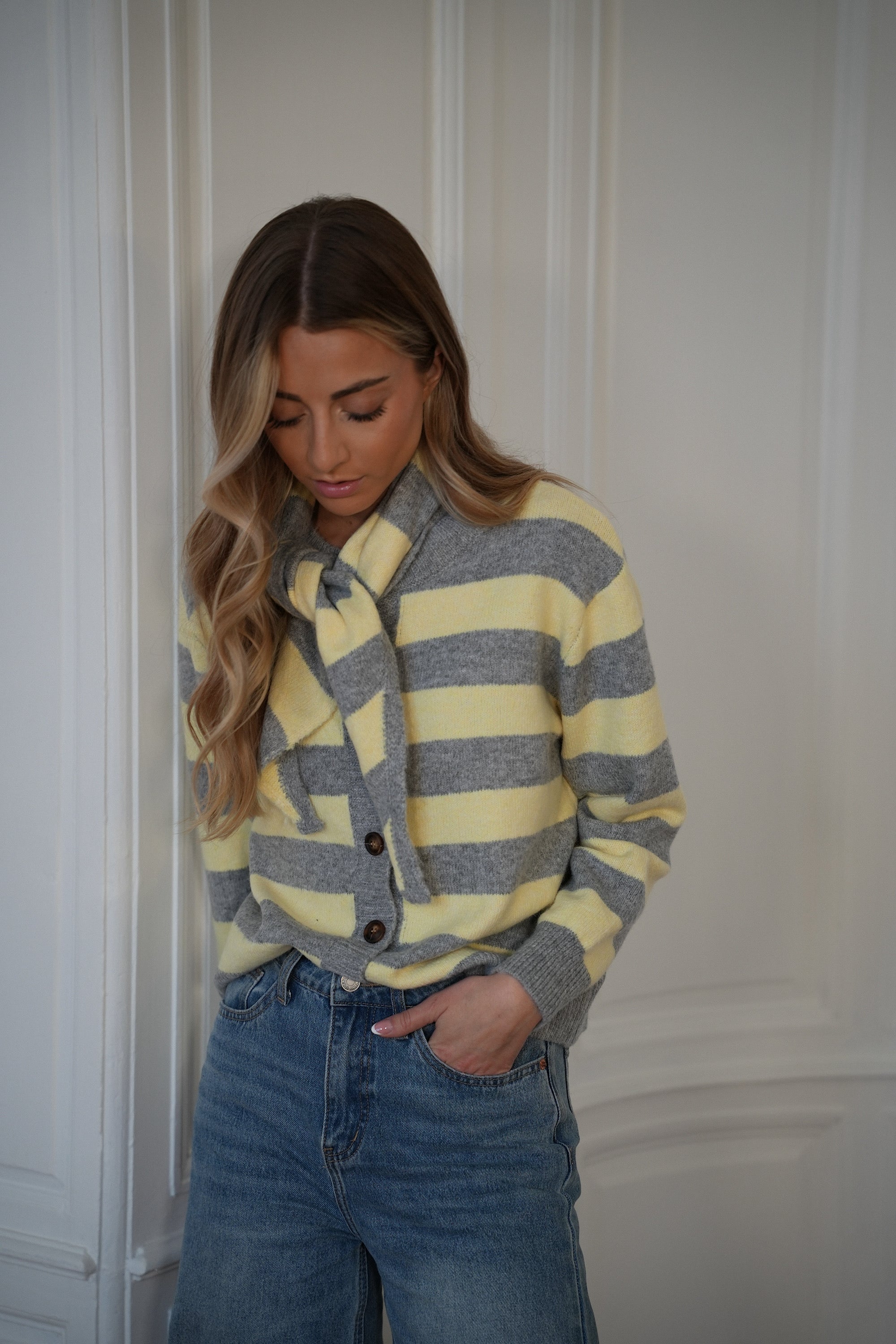 Lilia gris/jaune - Gilet rayé