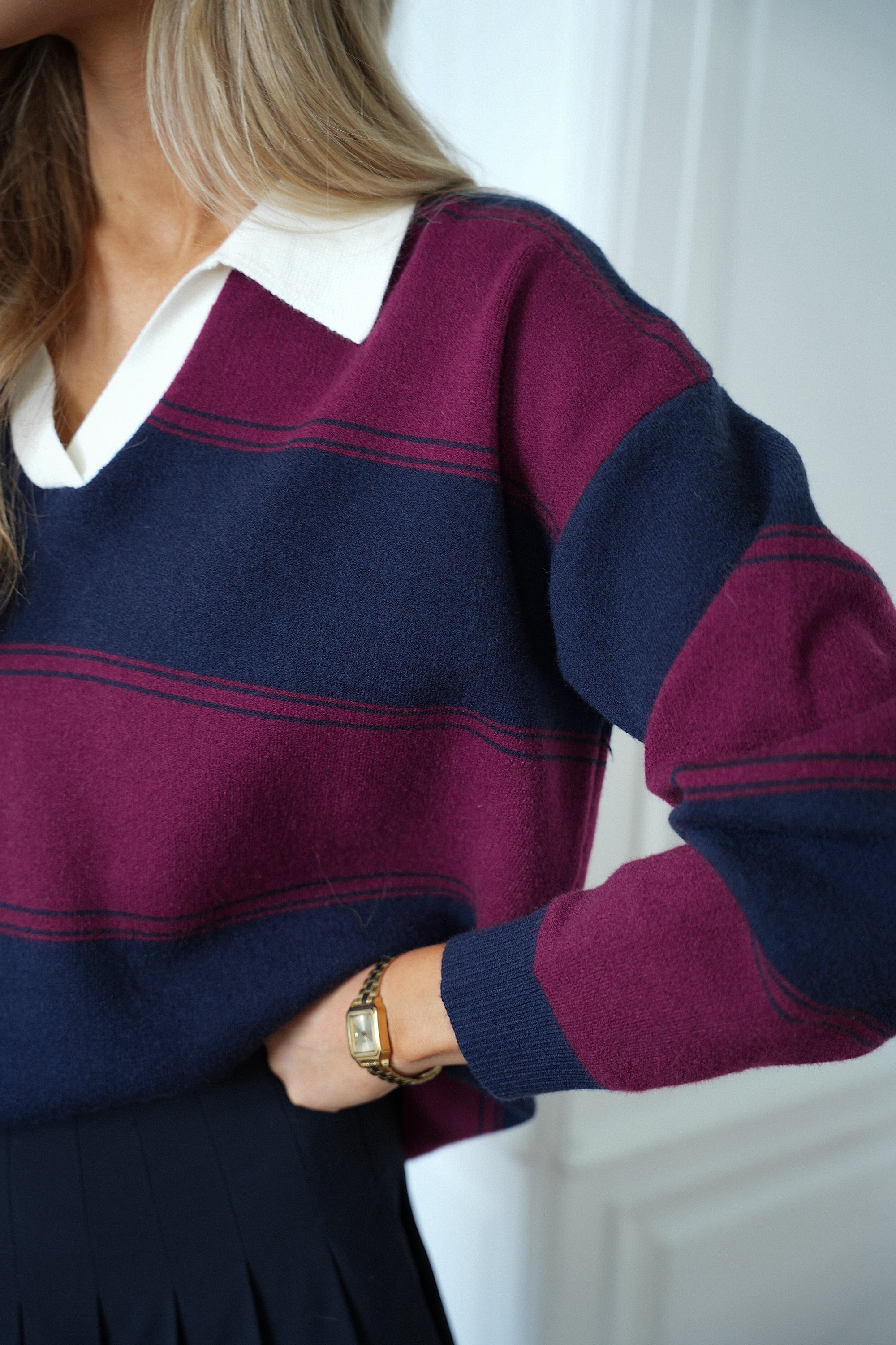 Monika marine/bordeaux - Pull rayé