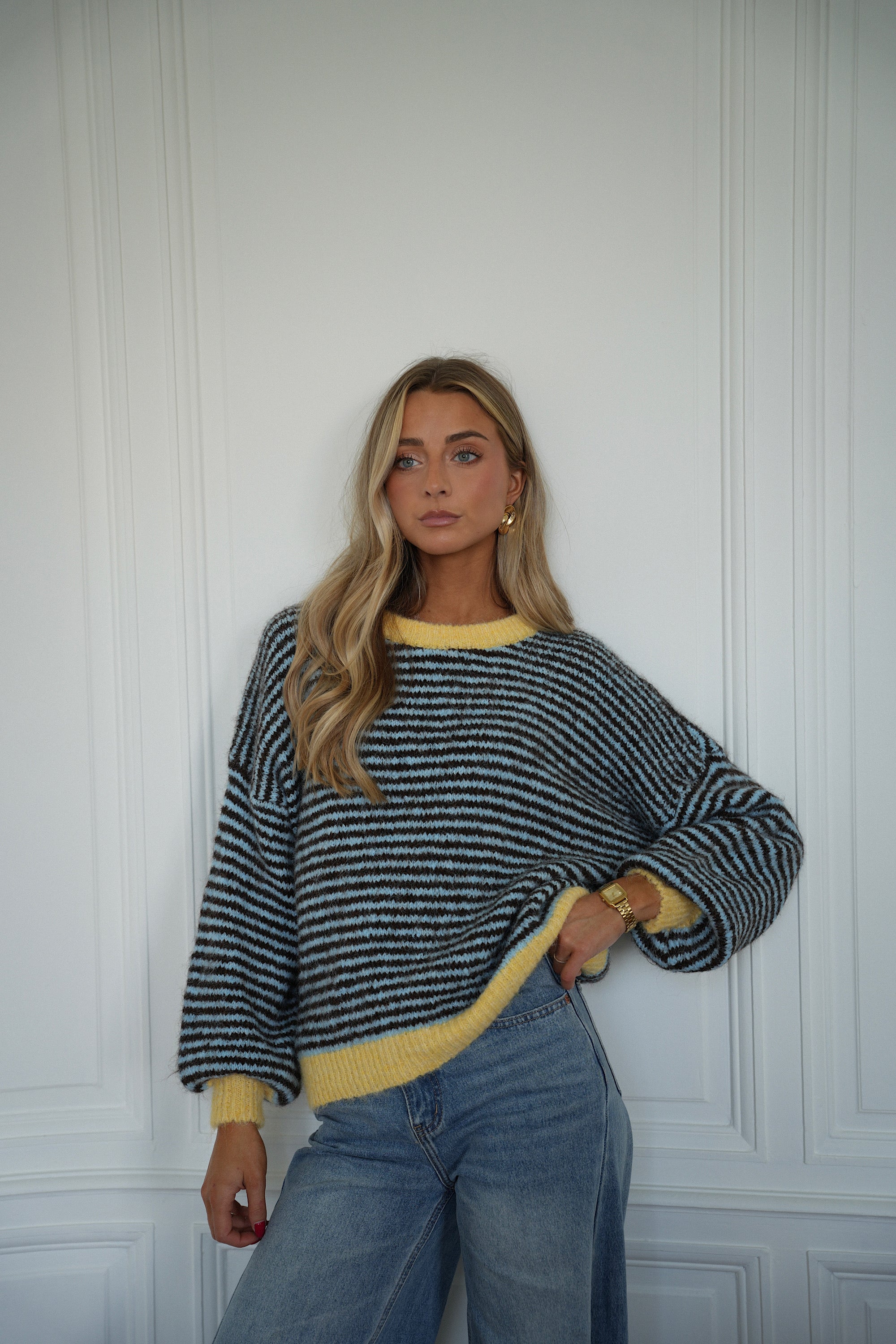 Bonny bleu/jaune - Pull rayé