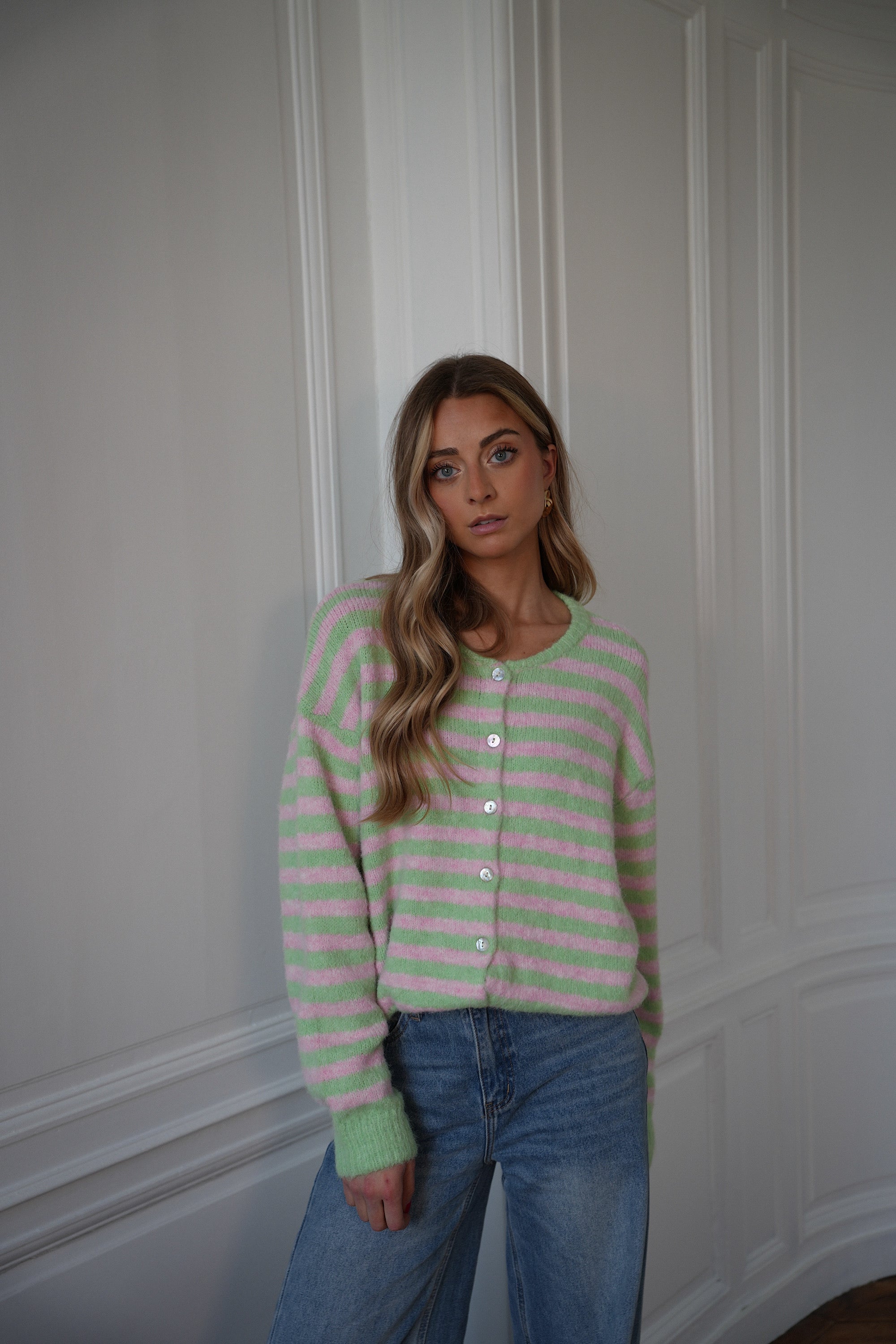 Fany vert/rose - Gilet rayé