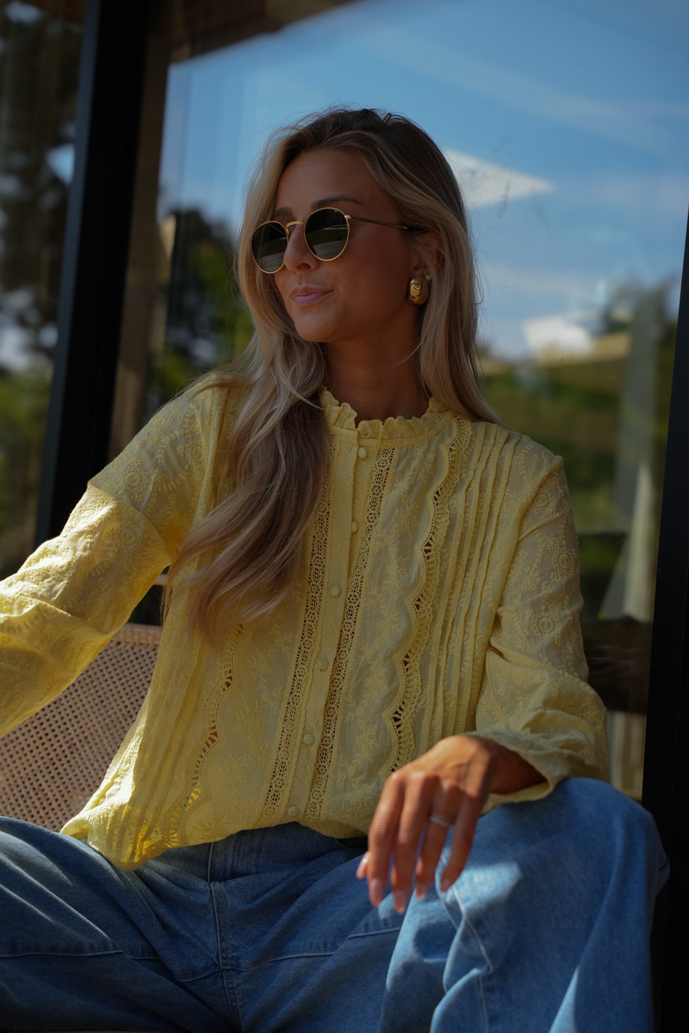 Carolyn jaune - Blouse brodée