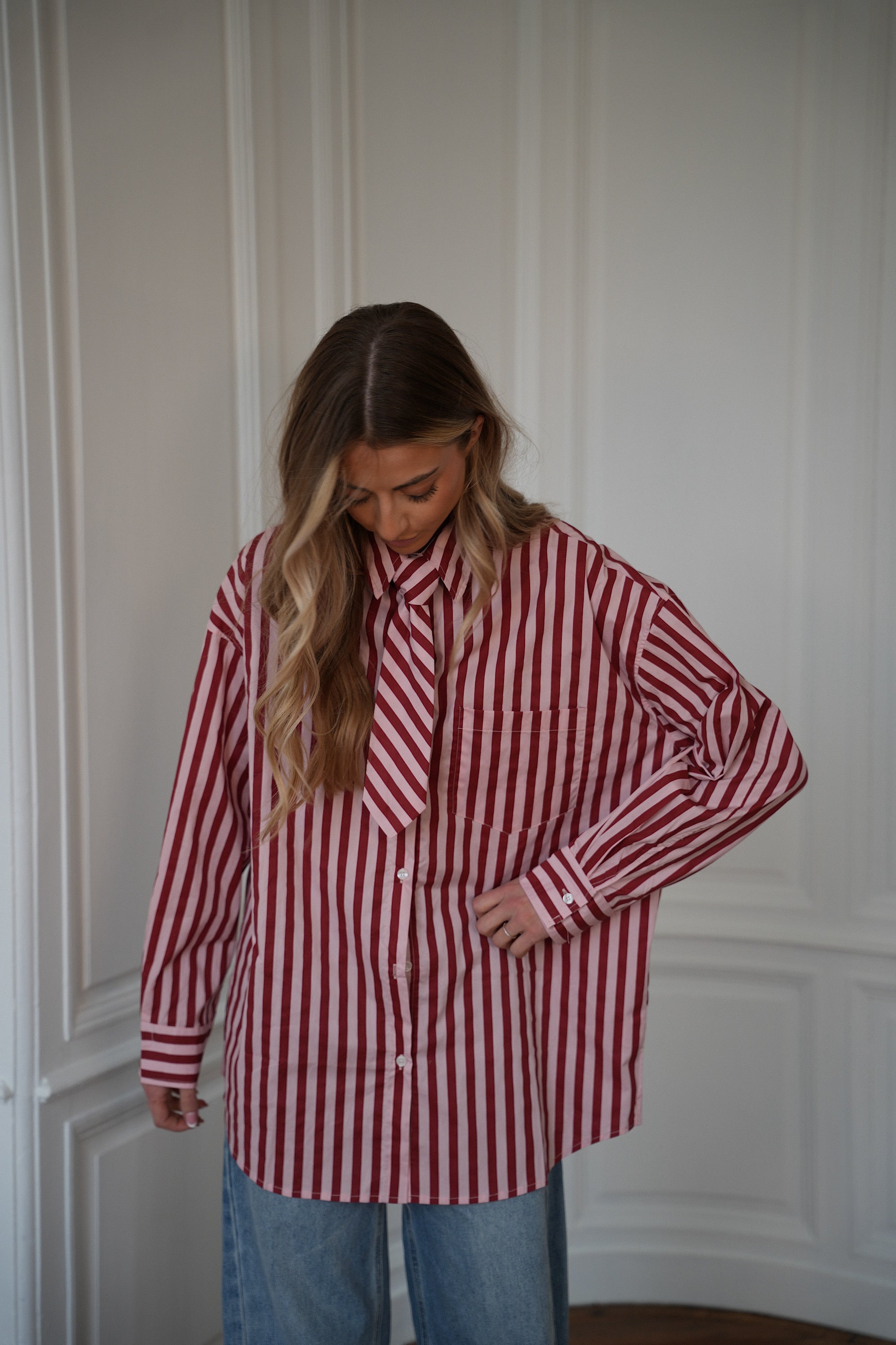 Bertille rose - Chemise cravate