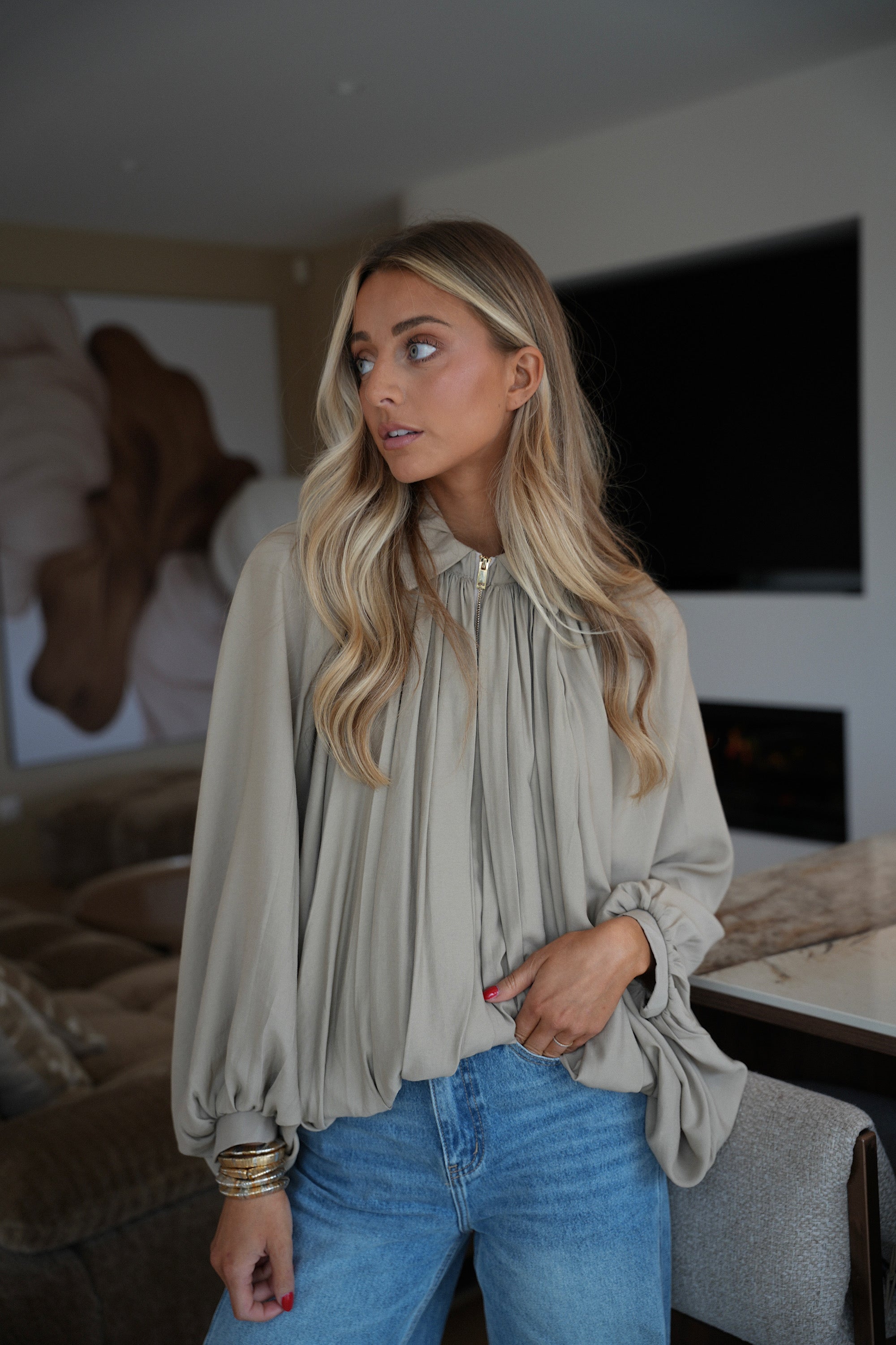 Giuseppa taupe - Blouse zippée