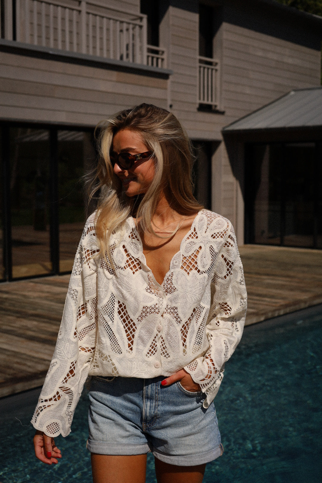 Venizio crème - Blouse brodée