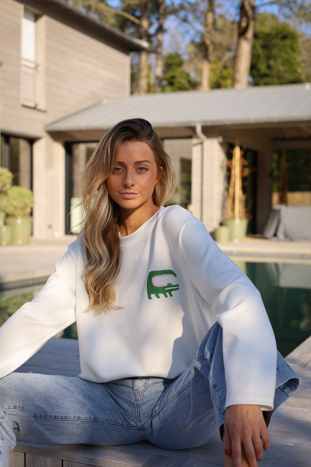 Lacy blanc - Sweat-shirt crocodile