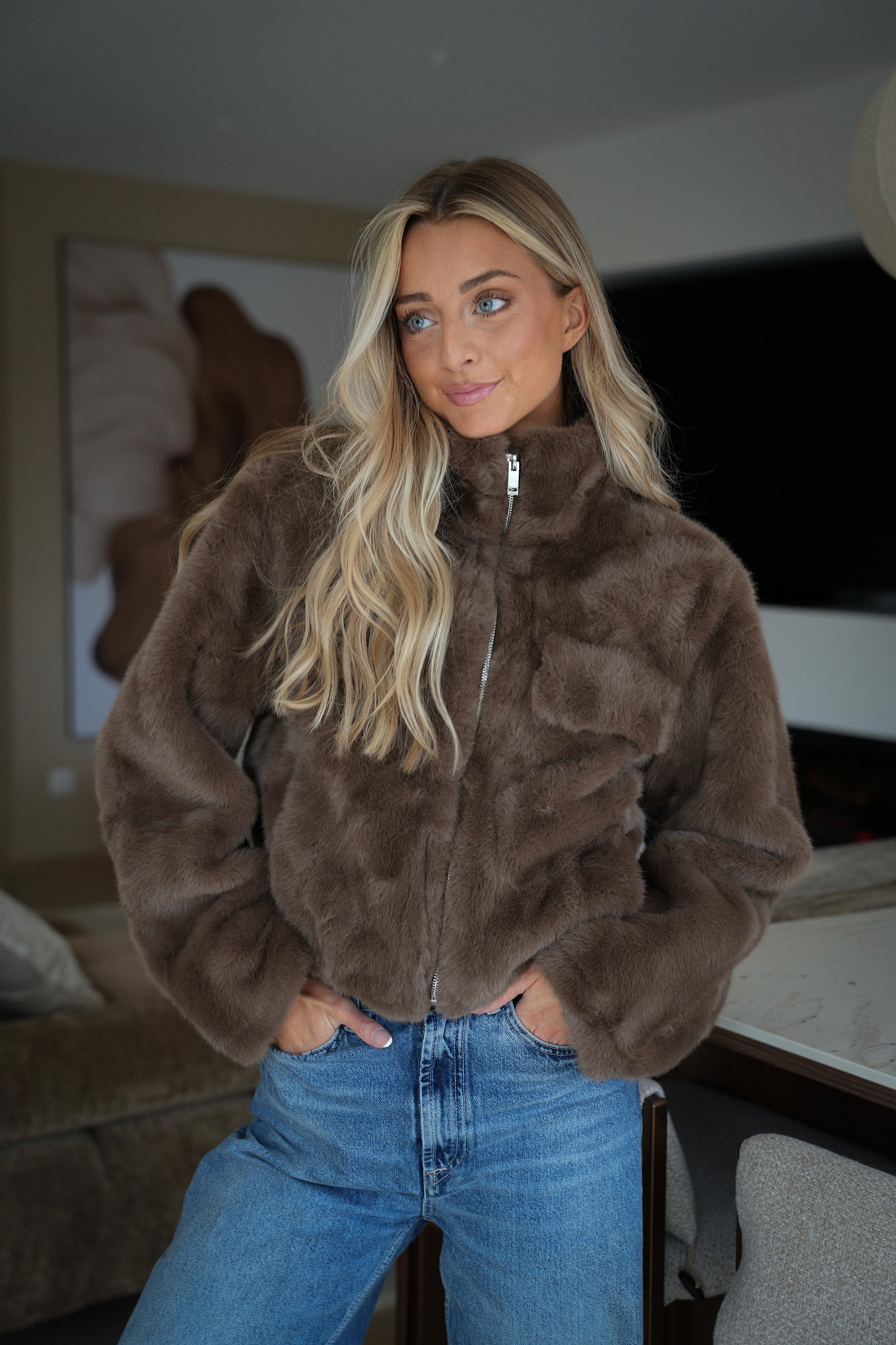 Jack chocolat - Veste fausse fourrure