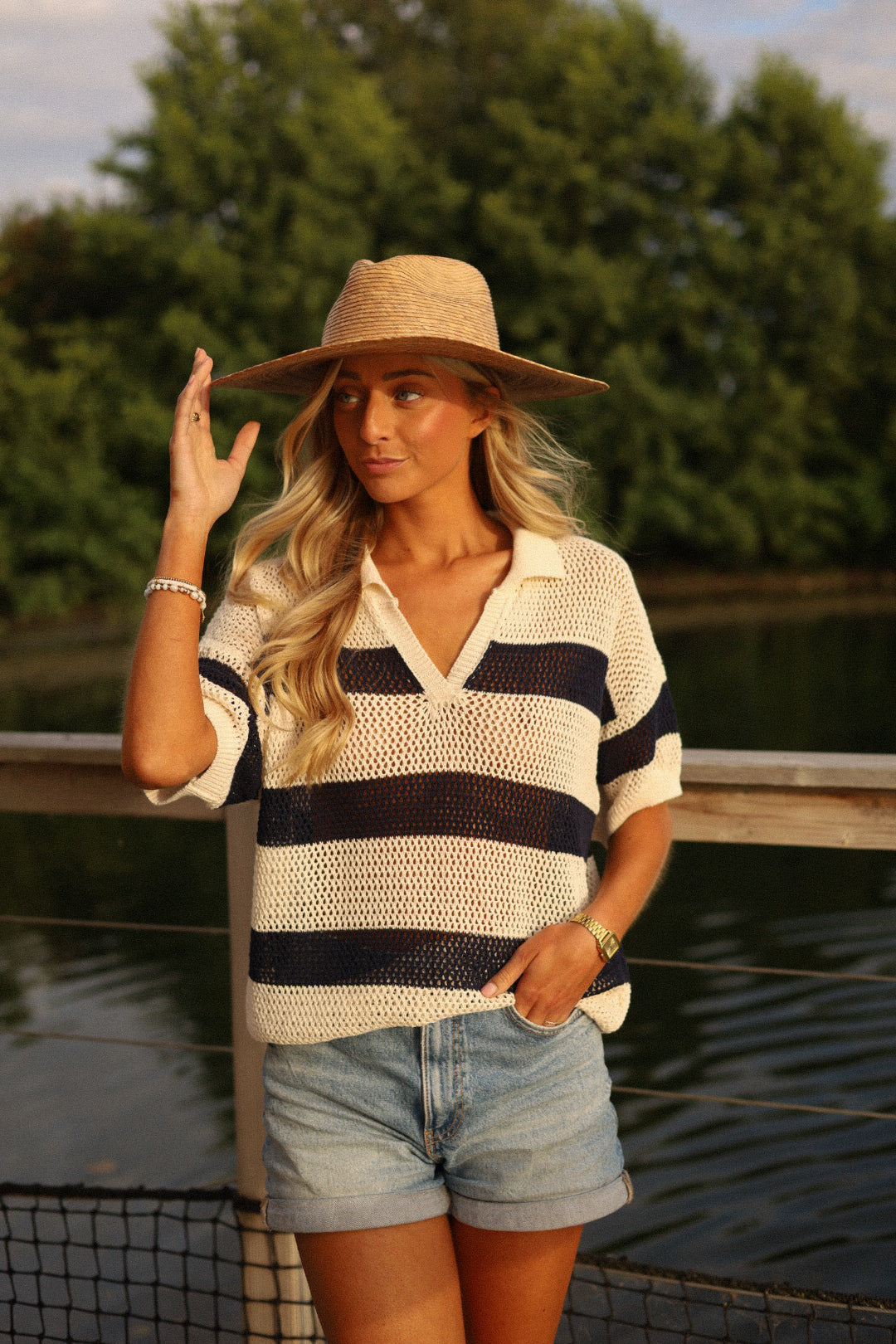 Norma écrue/marine - Blouse crochet