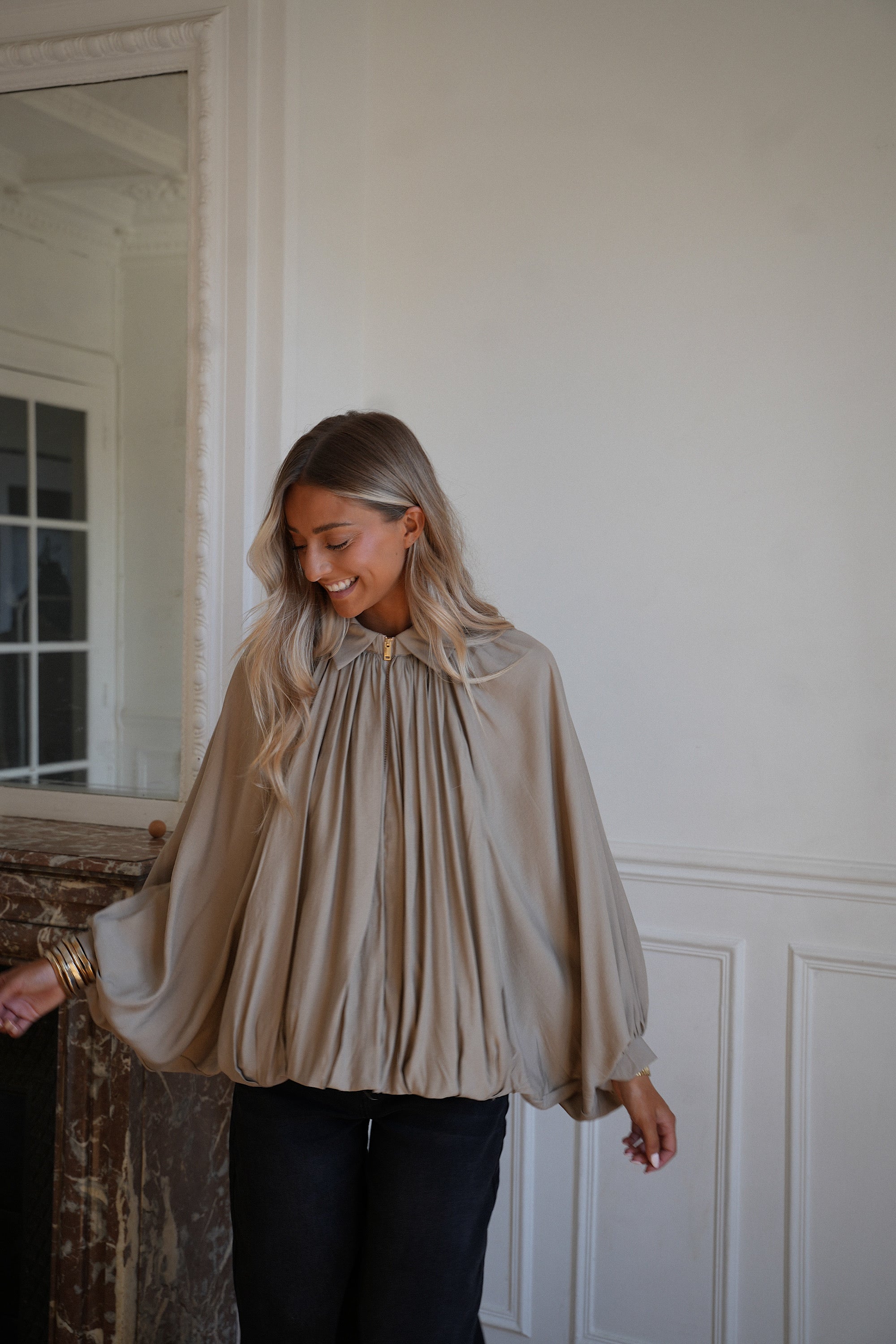Giuseppa taupe - Blouse zippée
