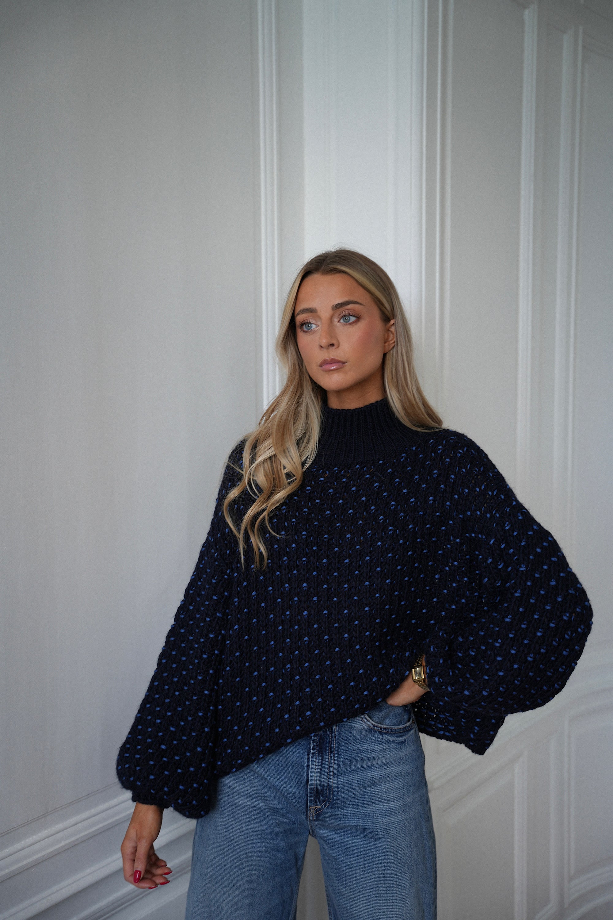 Miky bleu - Pull col montant